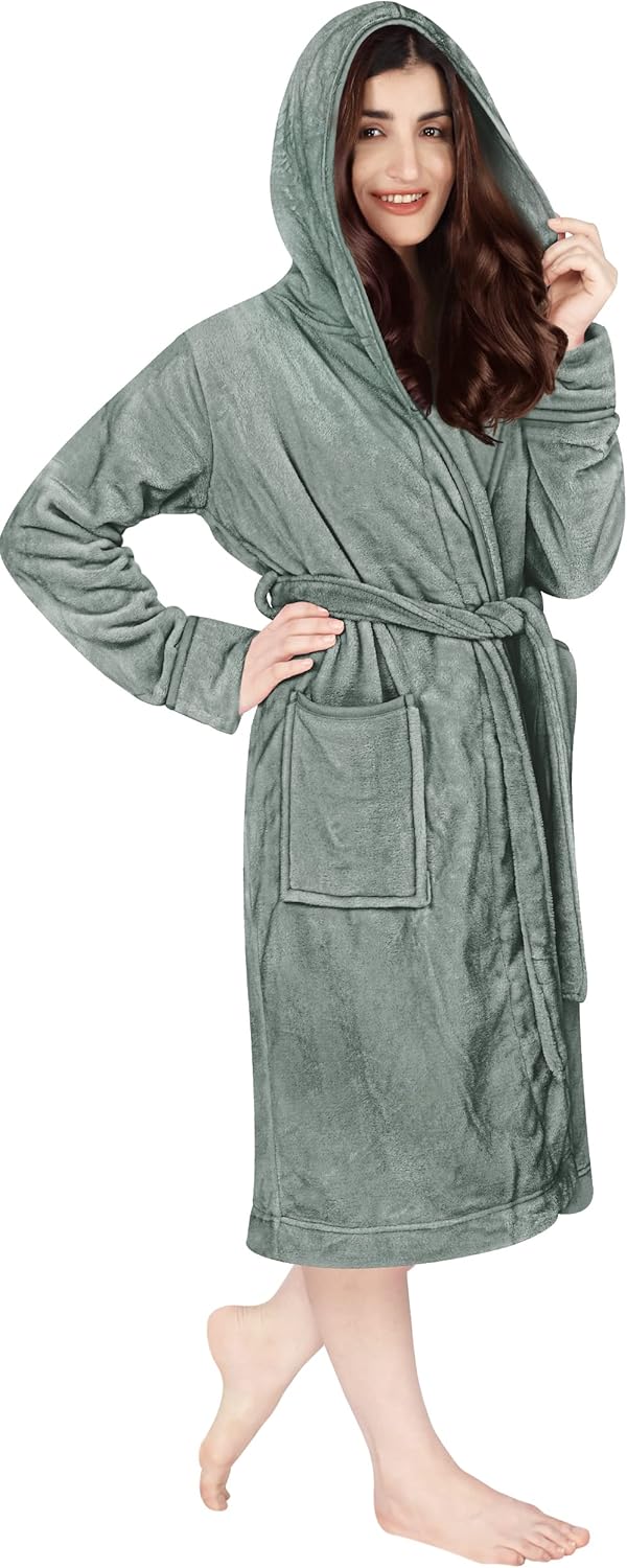 NY Threads Luxury Ladies Hooded Dressing Gown Super Soft Fleece Women's Robe Com...