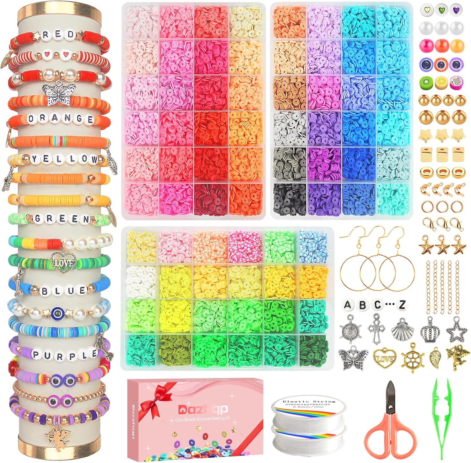 Dazhqp 15000 Pcs Clay Beads Bracelet Making Kit, 72 Colors 3 Boxes Preppy Friend...