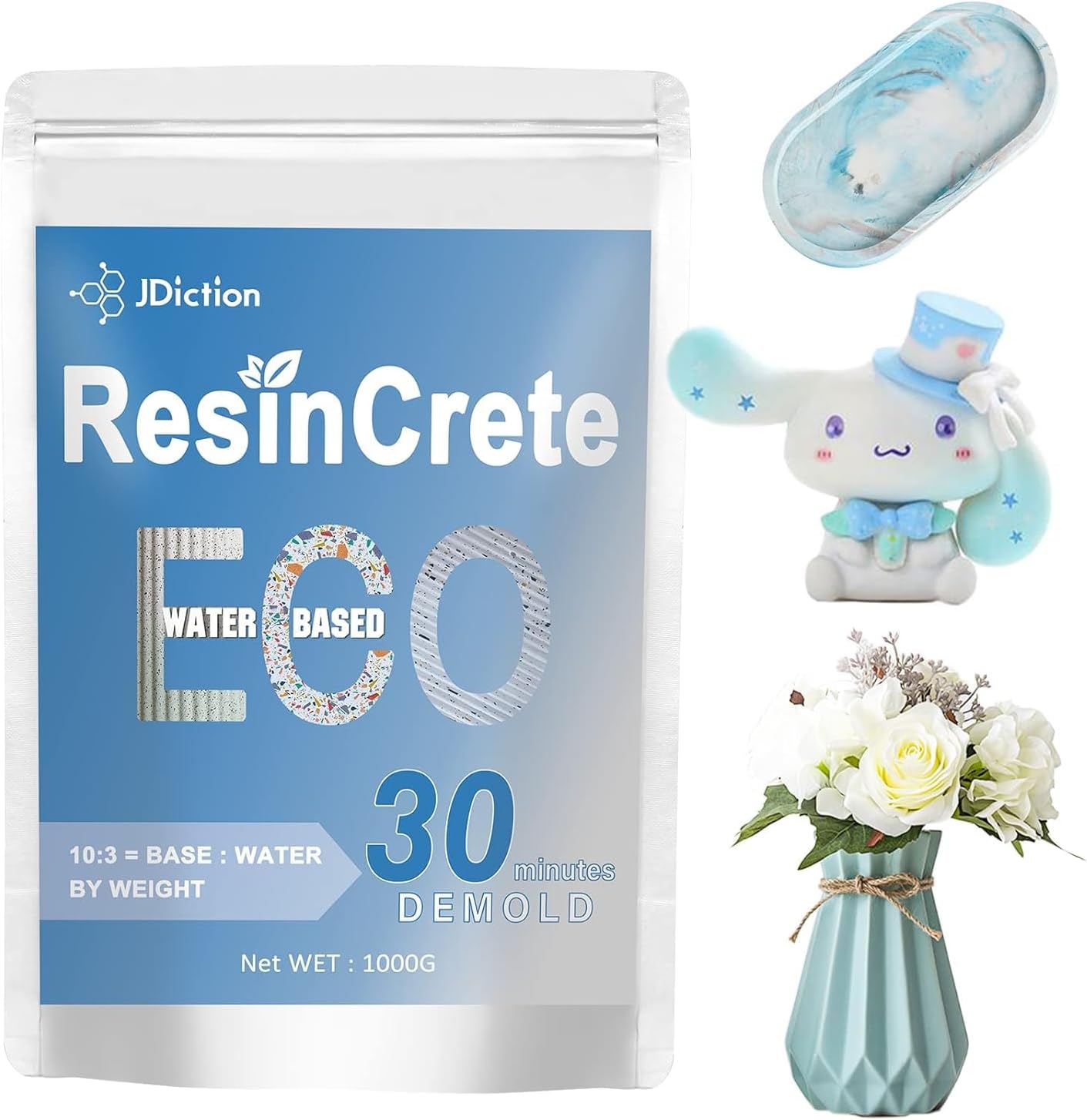 JDiction ResinCrete, 1000g Water Based Casting Resin for Beginners, 20-30Minutes...