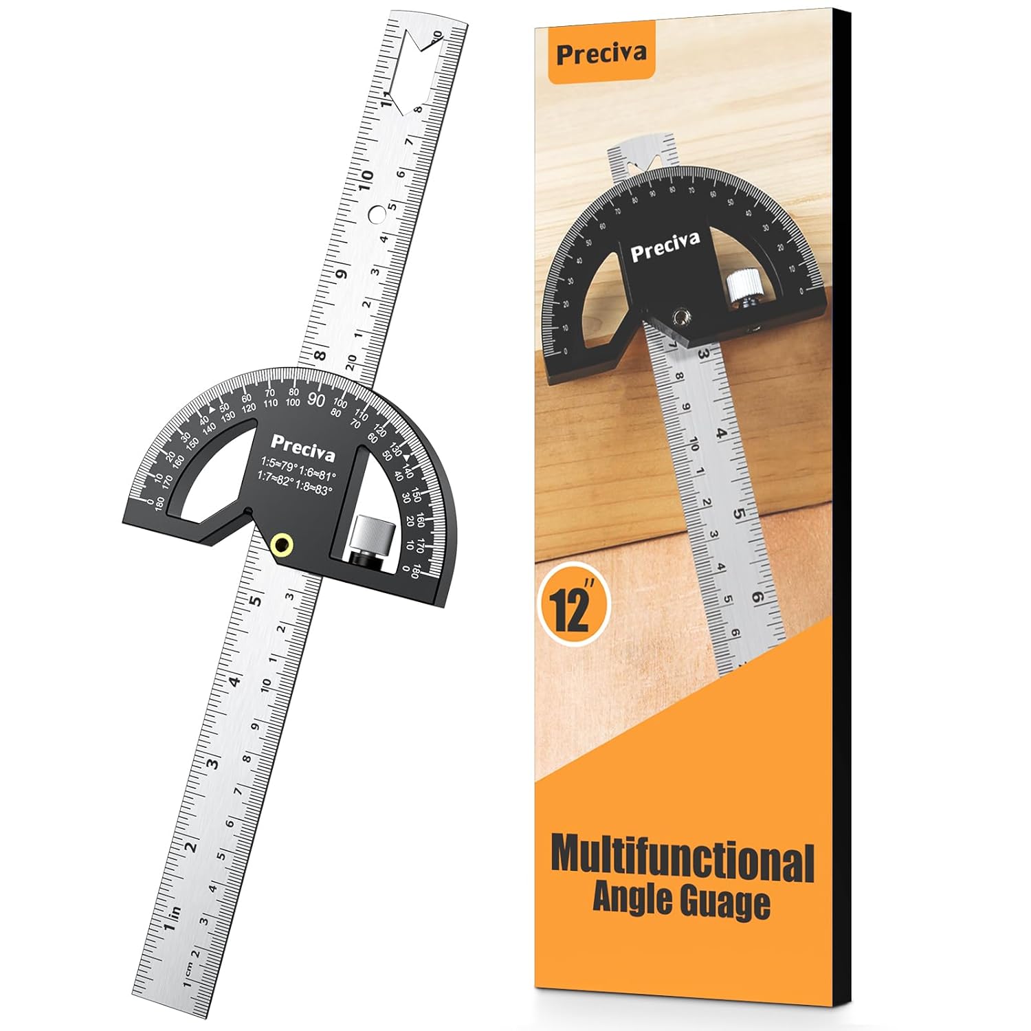 Preciva Woodworking Scribing Angle Ruler, Angles Protractor with 300mm Stainless...