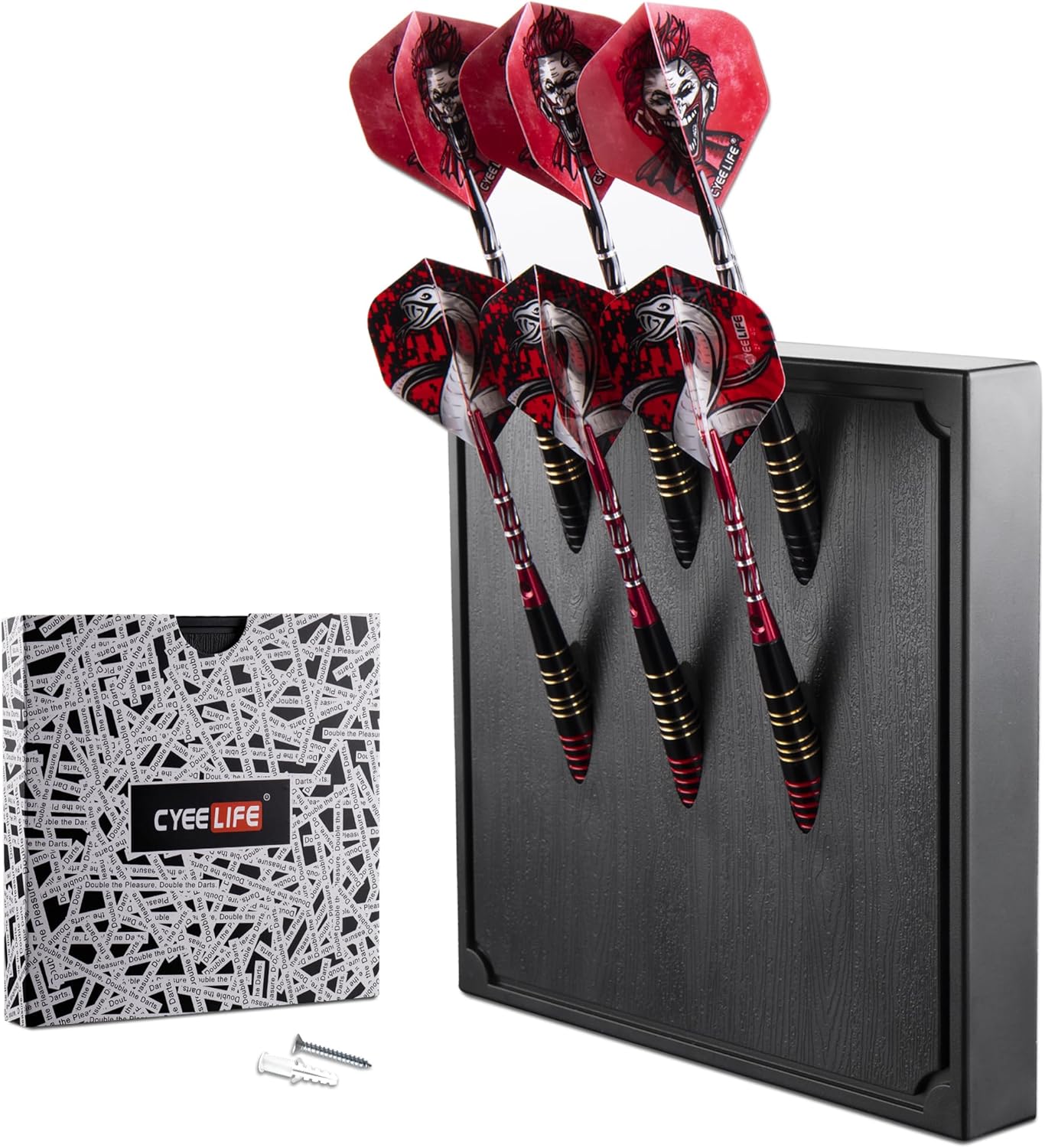 CyeeLife Wall Mounted Darts Holder/Stand,Displays 6 Set of Steel/Soft Tip Darts,...