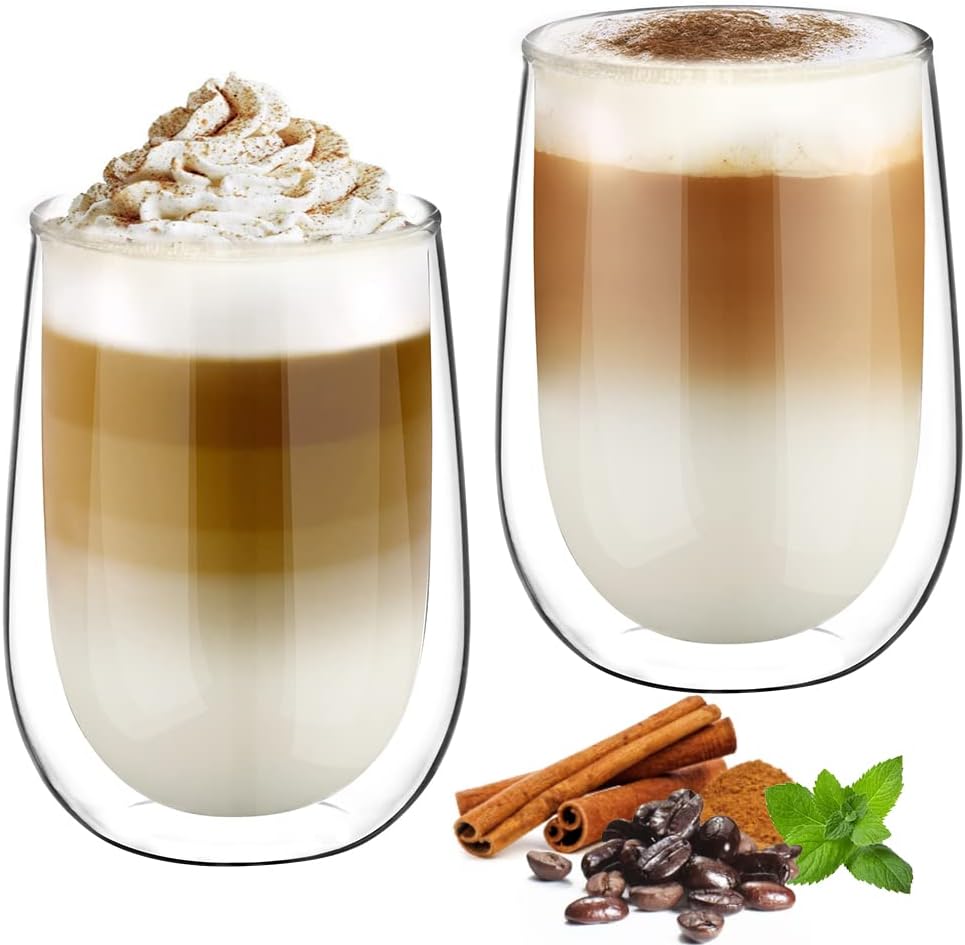 glastal 2x350ml Double Walled Coffee Glasses Mugs Cappuccino Latte Macchiato Gla...