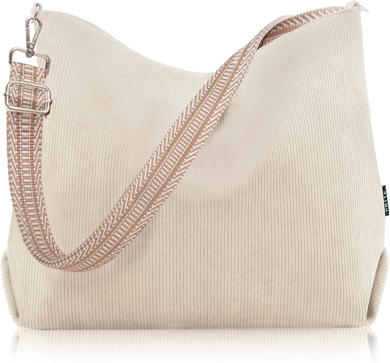 Prite Corduroy Tote Bag for Women with Zipper, Large Capacity Shoulder Bags with...