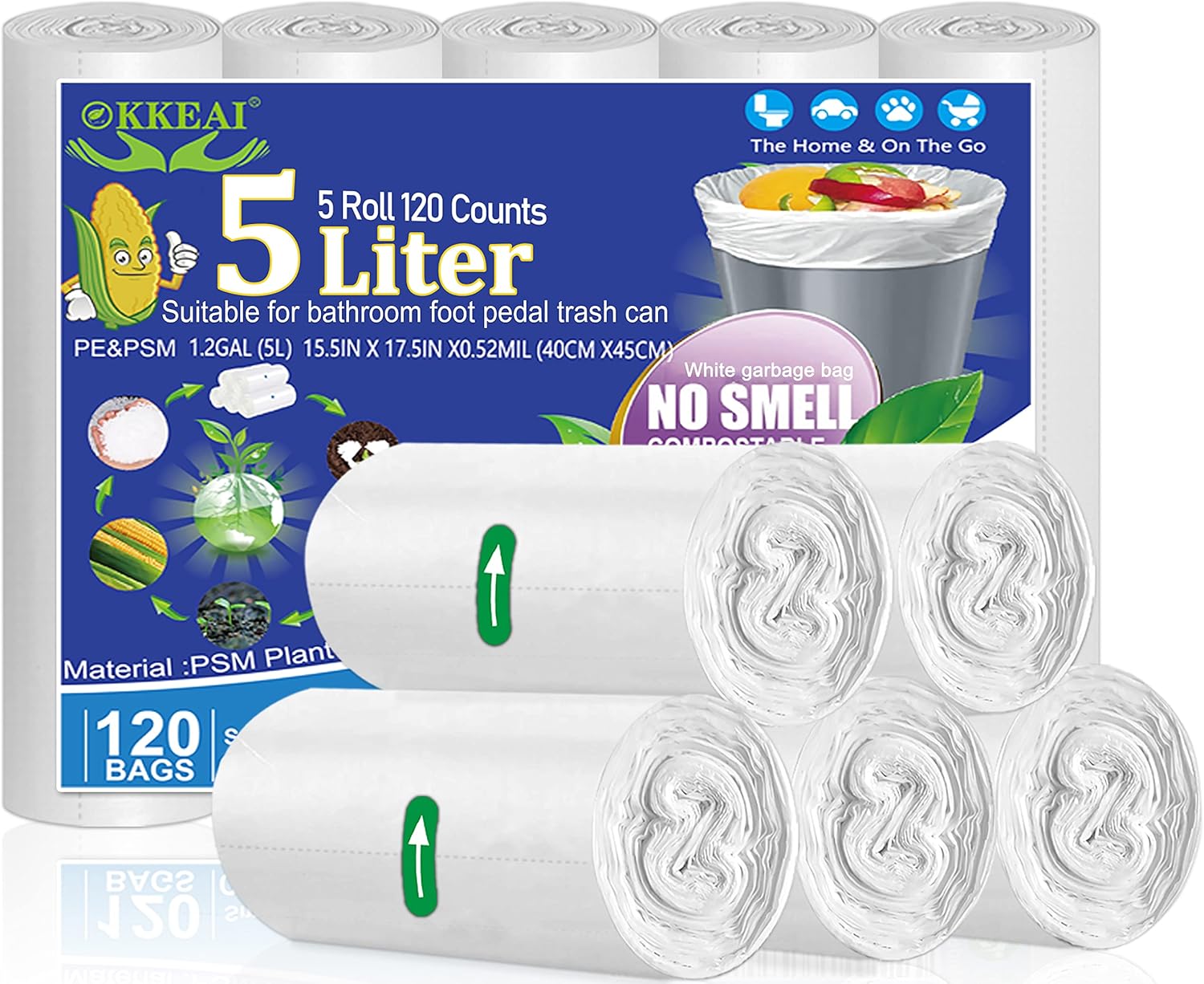 OKKEAI Small Trash Bags 5L Bin Bags White Bin Liner 120 Counts Mini Garbage Bags...