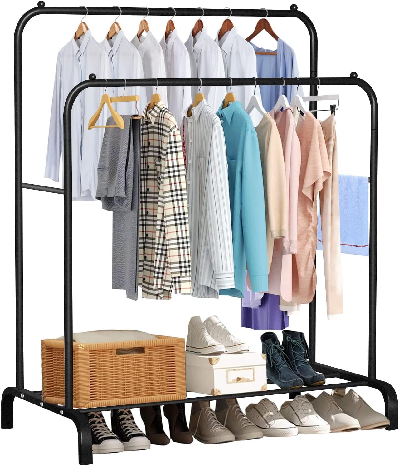 Holdfiturn Clothes Rail Metal Double Pole Clothing Rail for Bedroom 144 * 110 *...