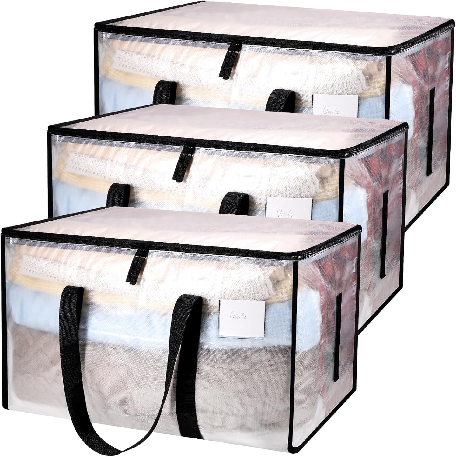 Yafe 3 Pack Large Clothes Storage Boxes with Lids, 91L Transparent Capacity Stor...