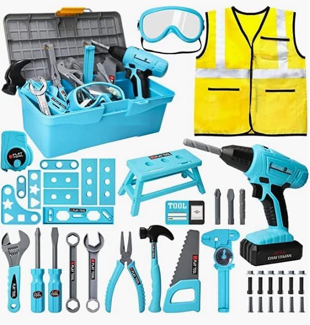 LOYO Kids Tool Set 50 Pcs Kids Construction Toys with Vest, Tool Box with Electr...