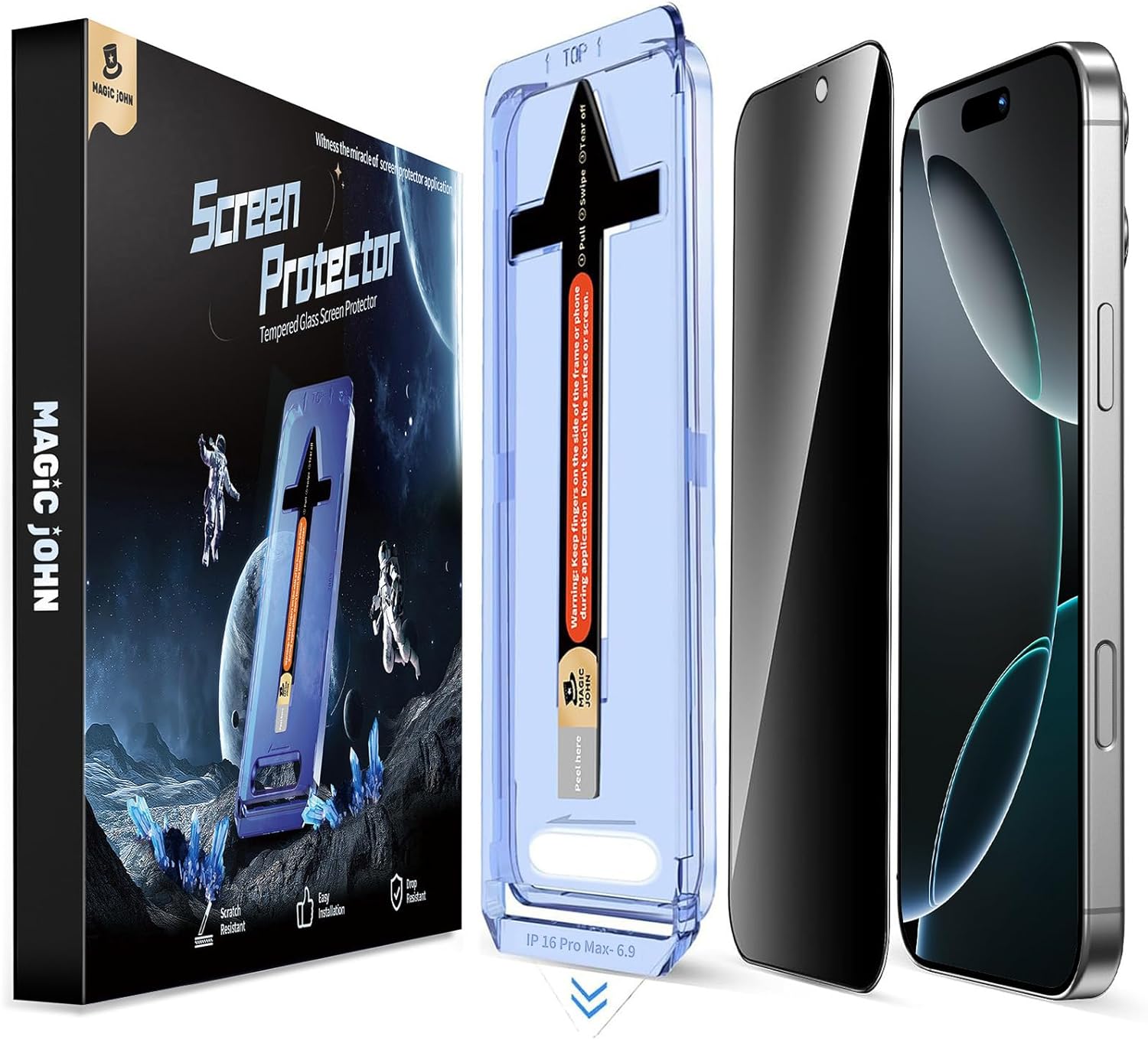MAGIC JOHN 2 Pack for iPhone 16 Pro Max Privacy Glass Screen Protector 6.9 inch,...