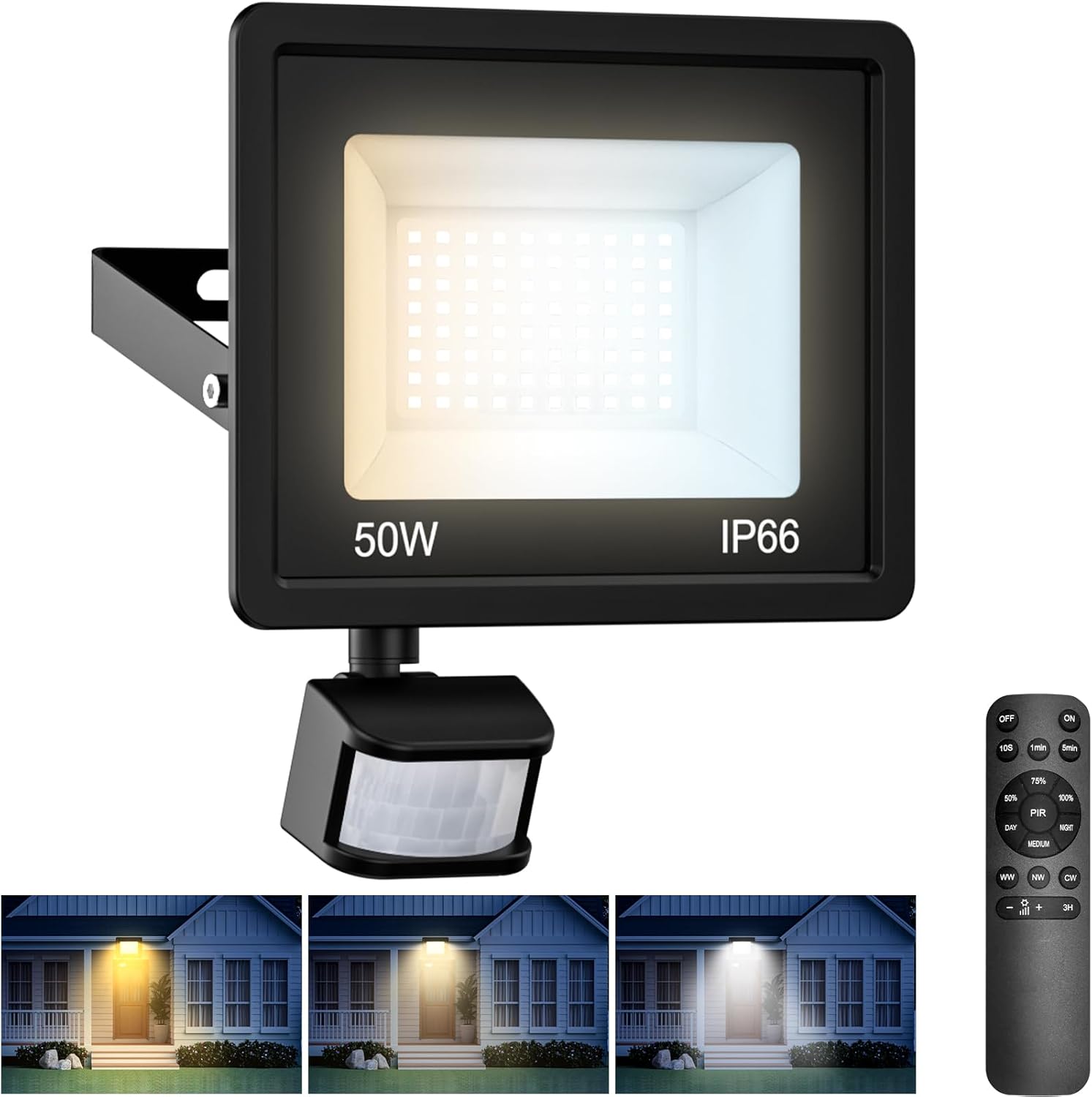 vighep Security Lights Outdoor Motion Sensor with Remote Control, 50W 3000K-4500...