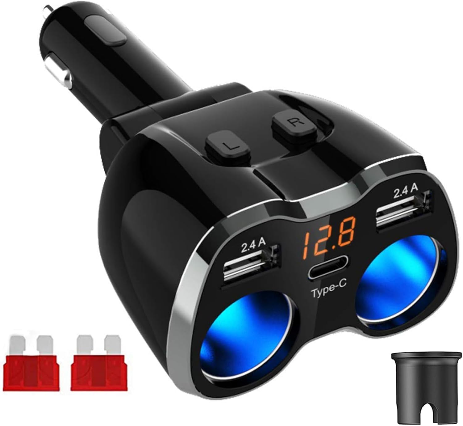 Car Charger Cigarette Lighter Adaptor 120W Power Adapter Two Way Switch 12V/24V...