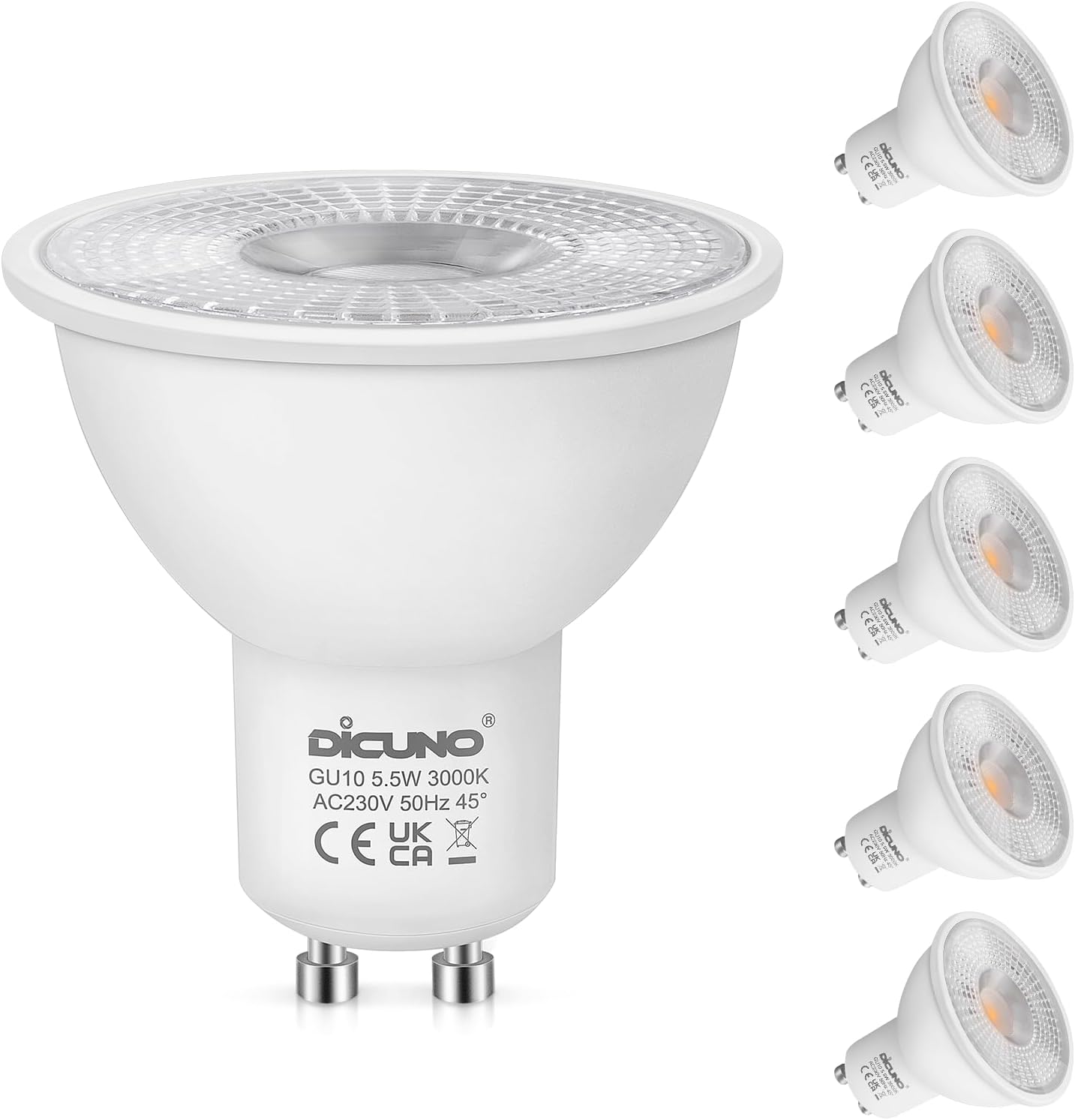 DiCUNO GU10 LED Bulbs Warm White 3000K, 5.5W 340LM Energy Saving GU10 LED Light...