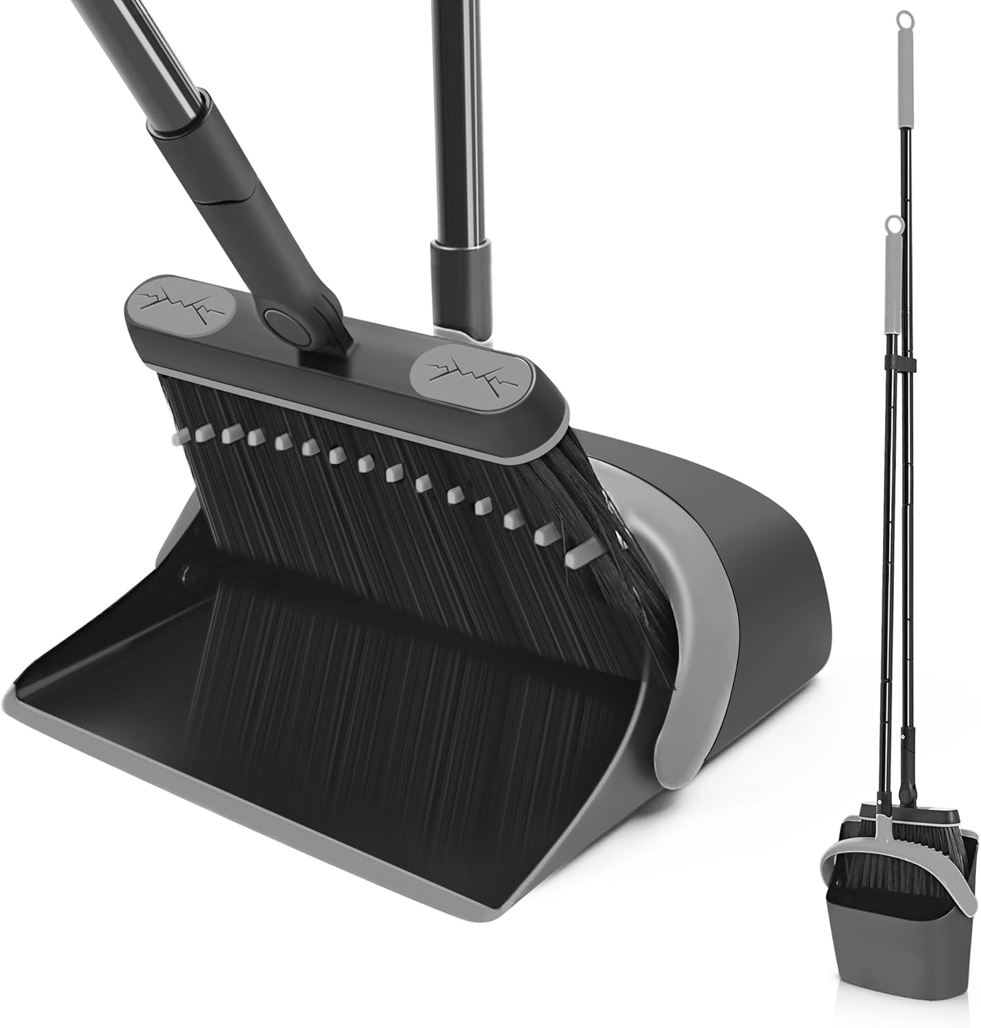 JEHONN Long Handled Dustpan and Brush Set, 138 cm Tall Swivel Broom, Upright Fol...