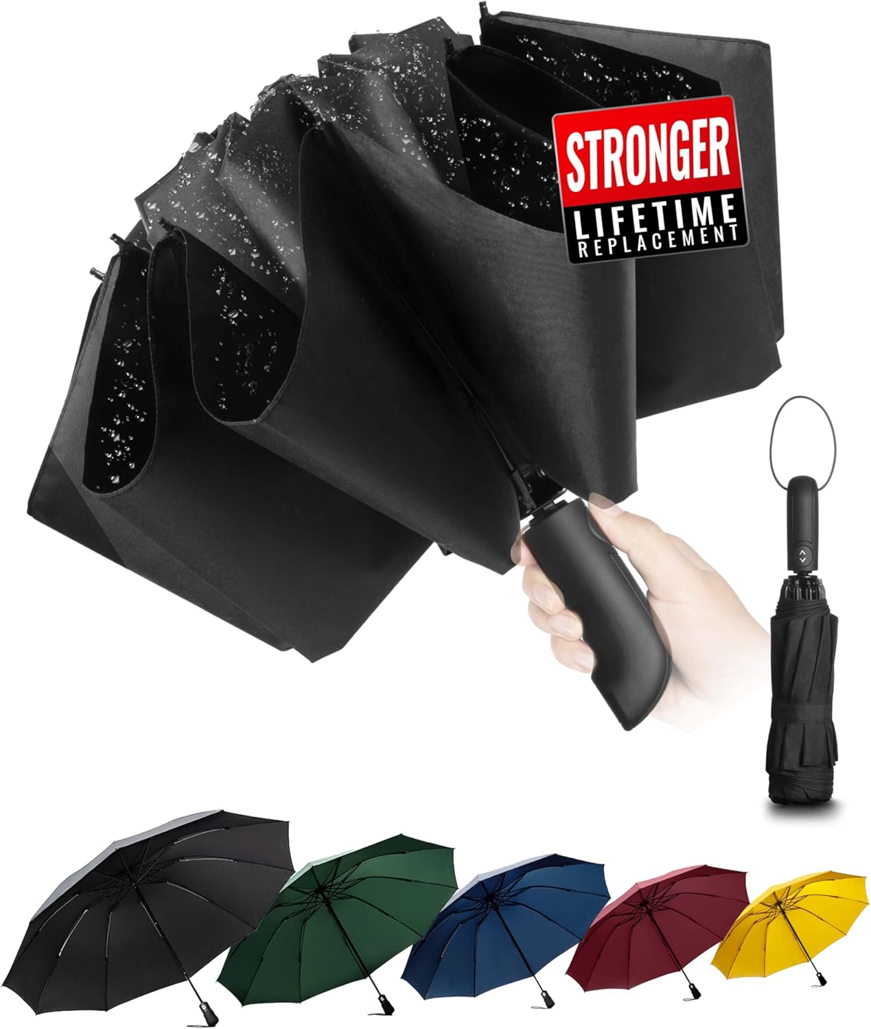 Compact Umbrella Windproof Strong - Automatic Windproof Inverted Umbrellas for M...