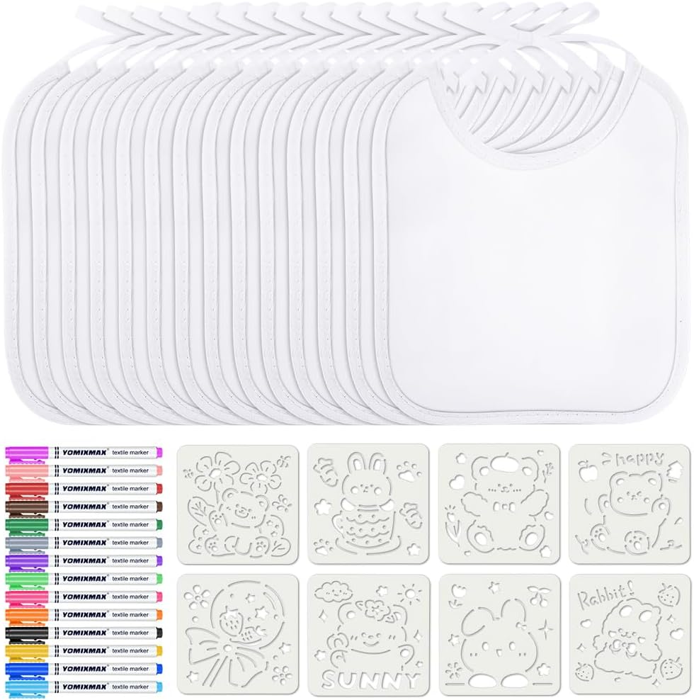 Aolso Baby Bibs for Painting, 14 Pieces Baby White Bibs, Waterproof Bibs for Bab...