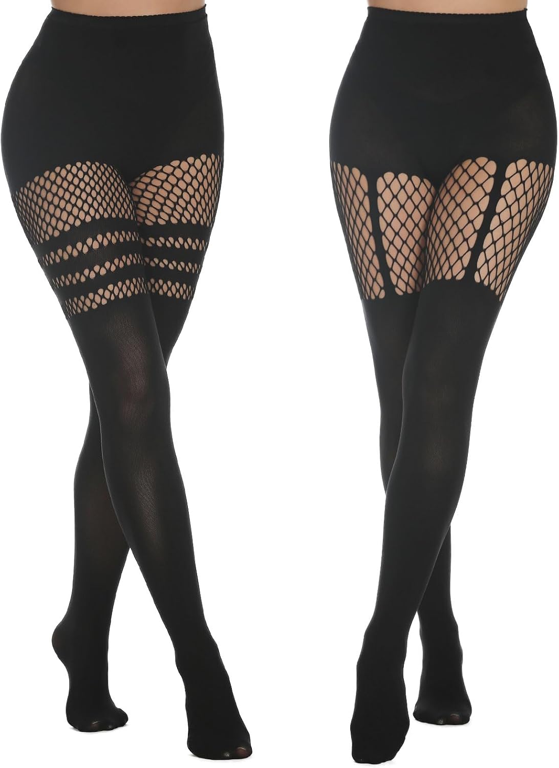 MANZI 2 Pairs Women's Suspender Opaque Fishnet Stockings Thigh High Mesh Fishnet...