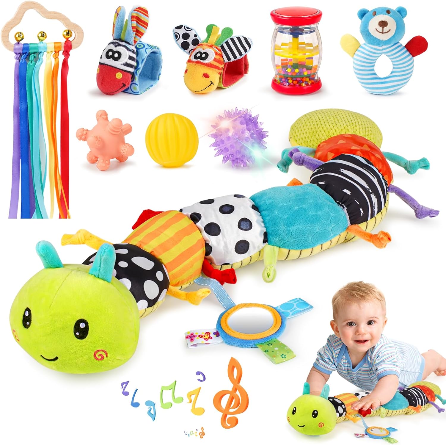 Joyreal Baby Toys 0-6 Months, 10pcs Newborn Sensory Toys Set, Baby Musical Cater...