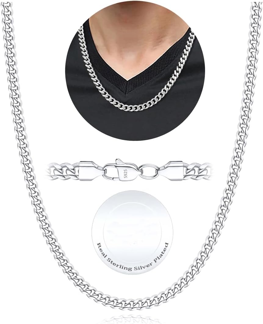 Rajputana S925 Sterling Silver Plated 3mm/5mm Thick Cuban Chain for Men Sturdy M...