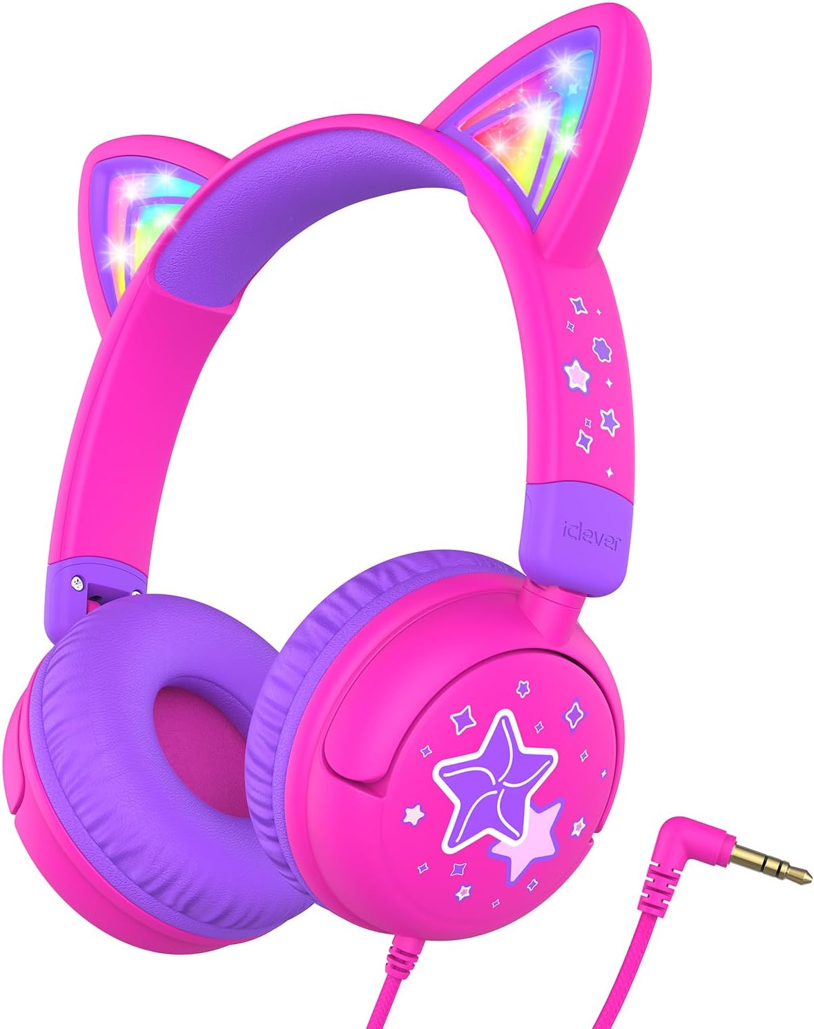 iClever Kids Headphones, LED Light Up Cat Ear, 85dBA Safe Volume, Stereo Sound T...