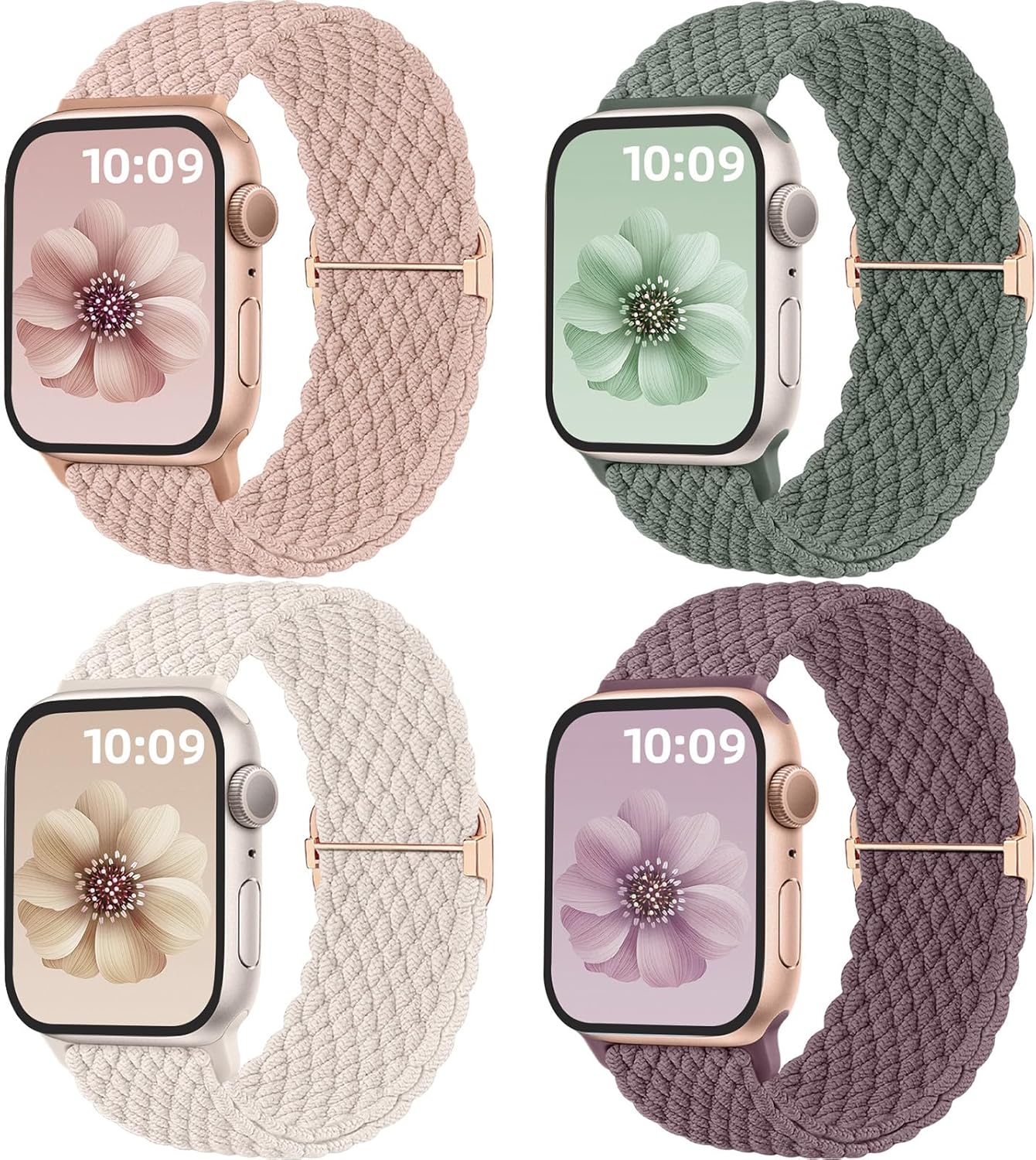Mastten 4 Pack Solo Loop Braided Straps Compatible with Apple Watch Straps 40mm...