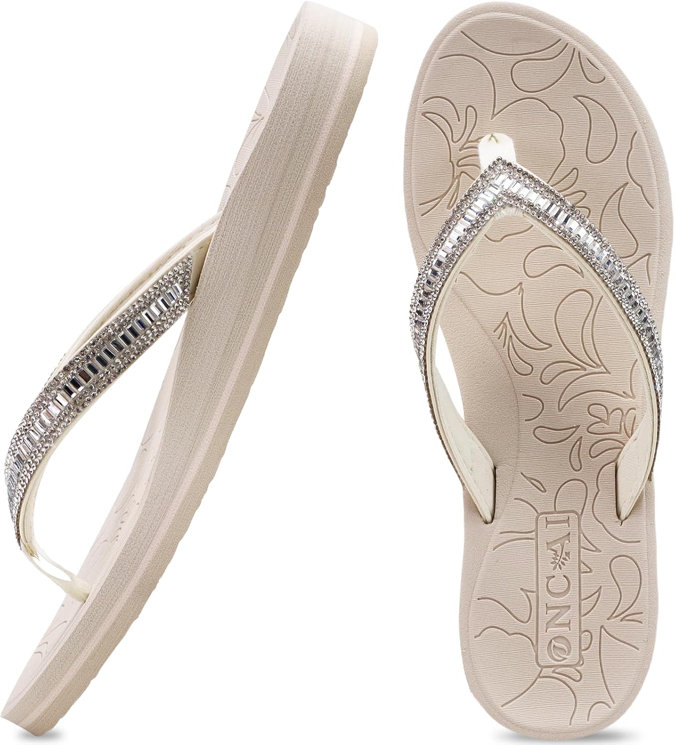 ONCAI Women's Flip Flops with Rhinestone Yoga Mat Comfort Walking Casual Summer...