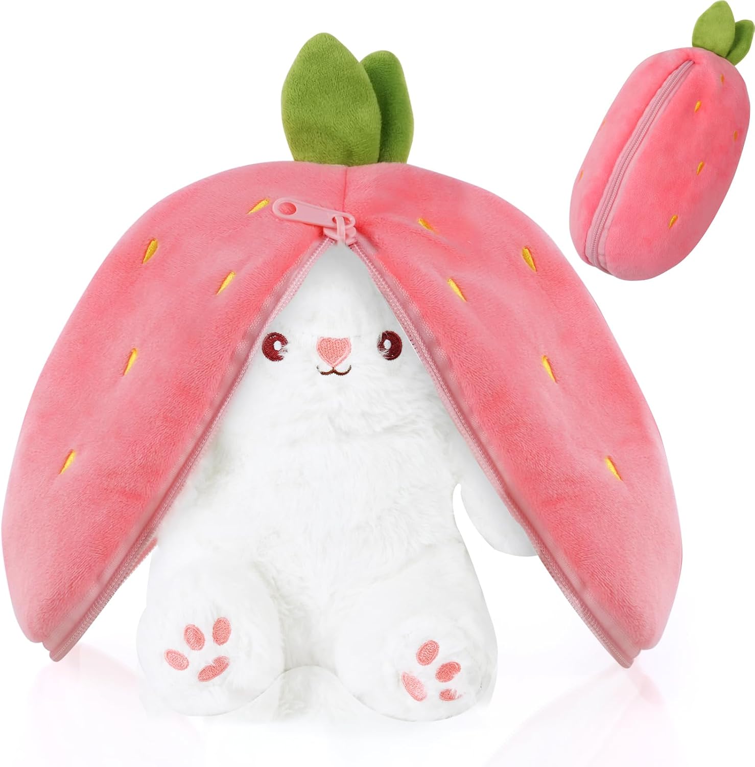 OSDUE Rabbit Plush Toy, Reversible Bunny Carrot Strawberry Pillow with Zipper, S...