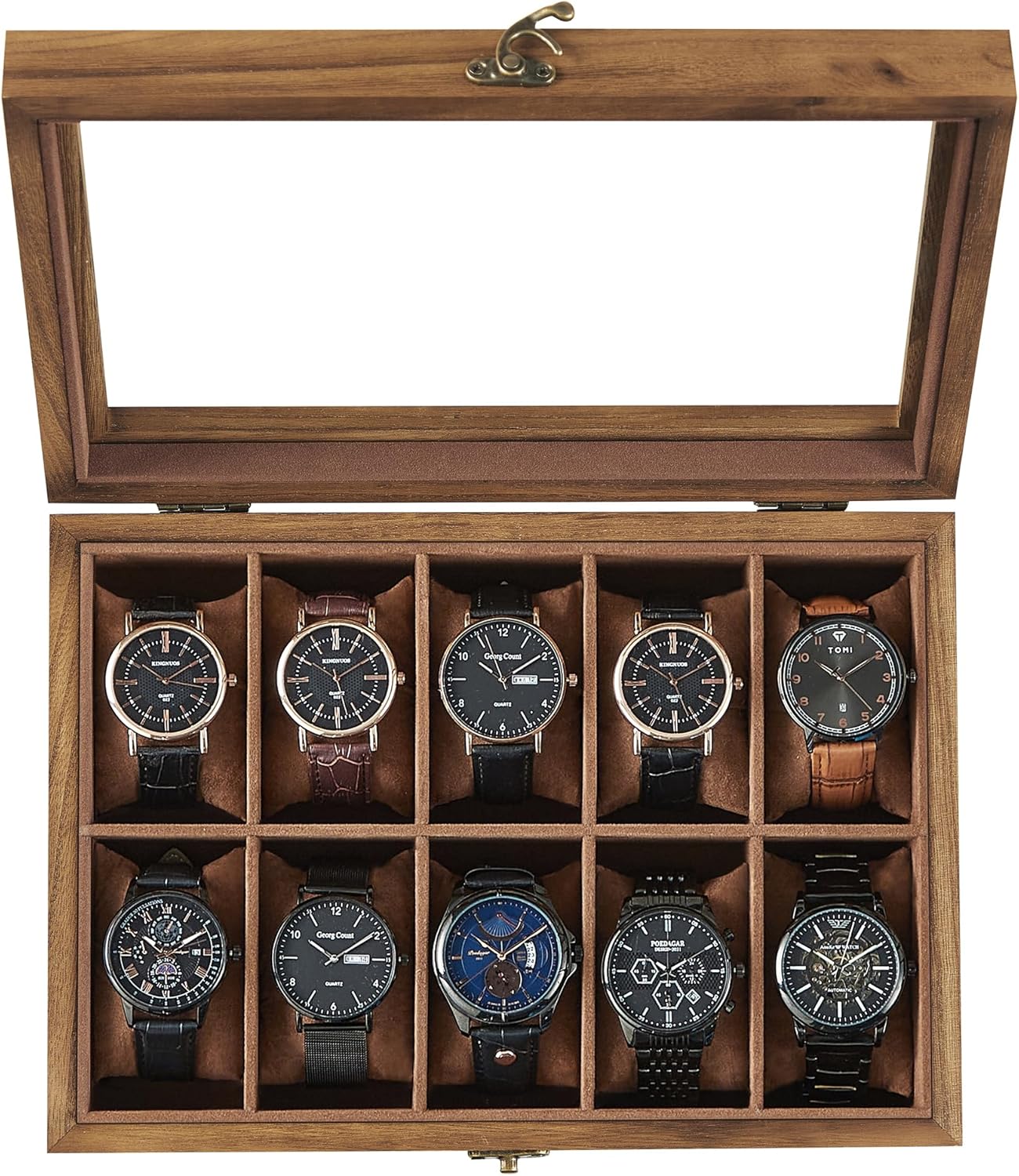 SONGMICS Watch Box with 10 Slots, Watch Case, Solid Wood Watch Box Organiser wit...