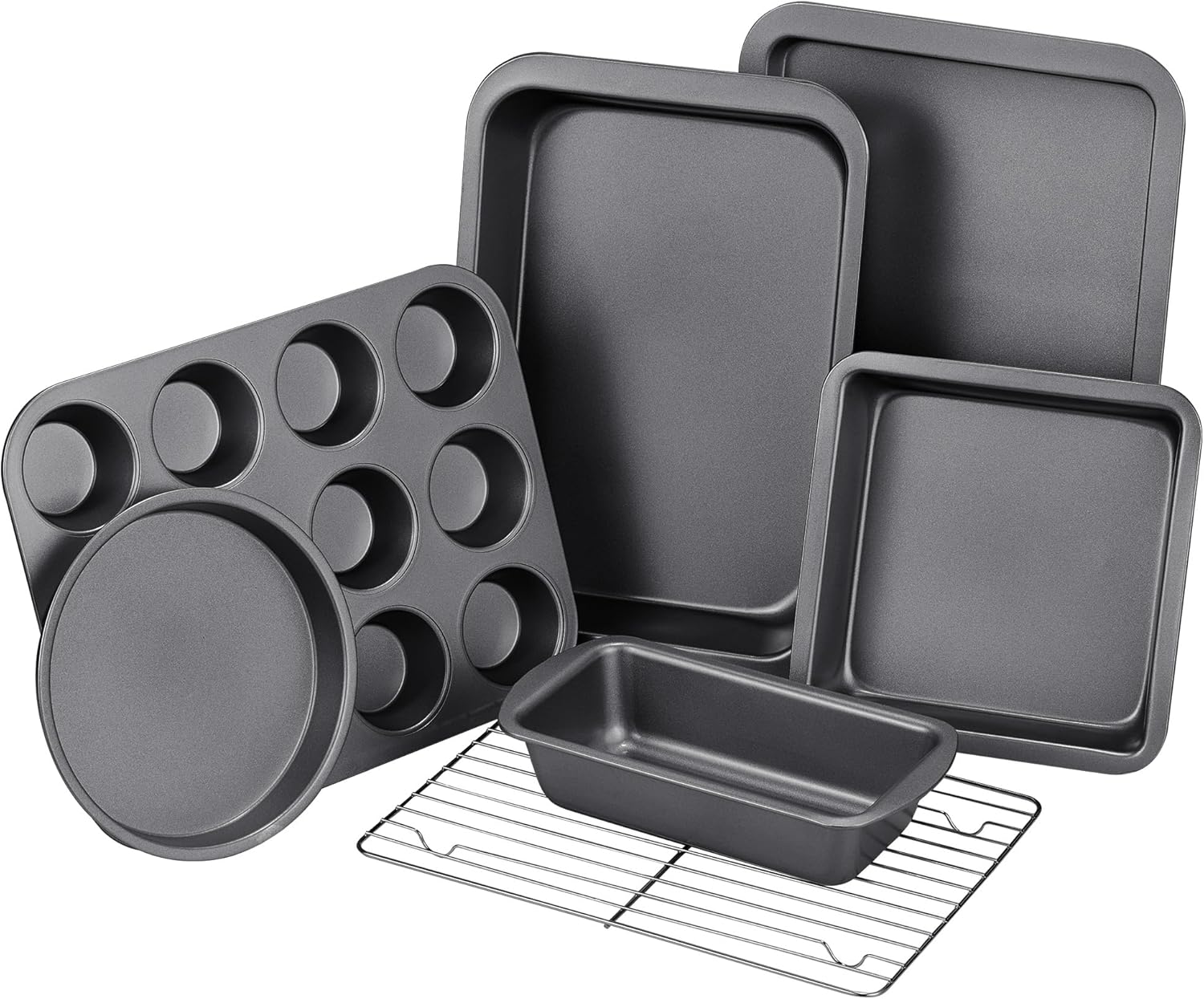 KITESSENSU Baking Pans Sets, Nonstick Bakeware Sets 7-Piece with Round/Square Ca...
