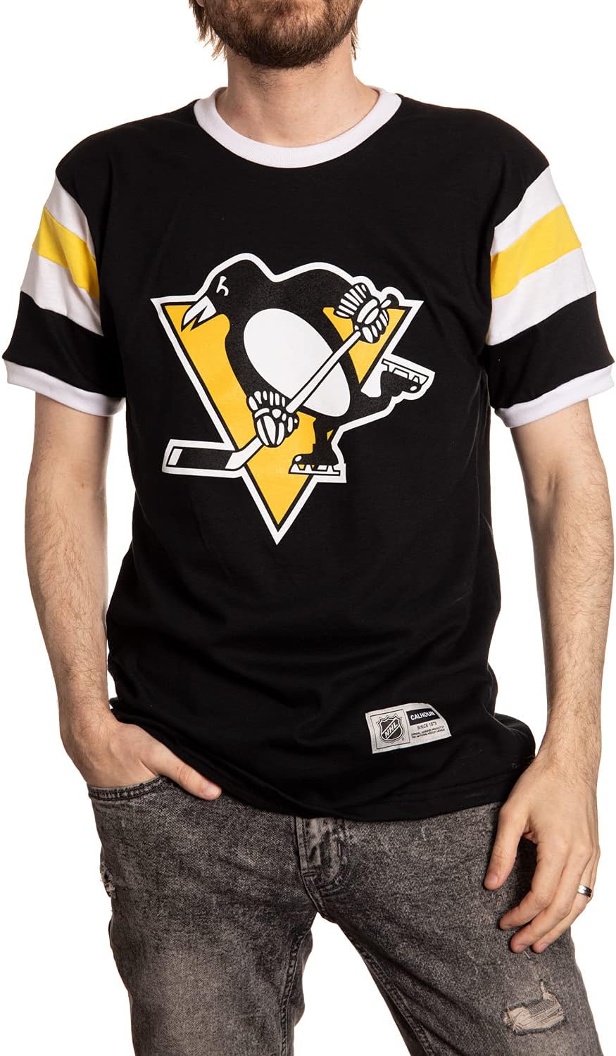 Calhoun NHL Surf & Skate Mens Shoulder Stripe Varsity Inset Sleeve Retro Style T...