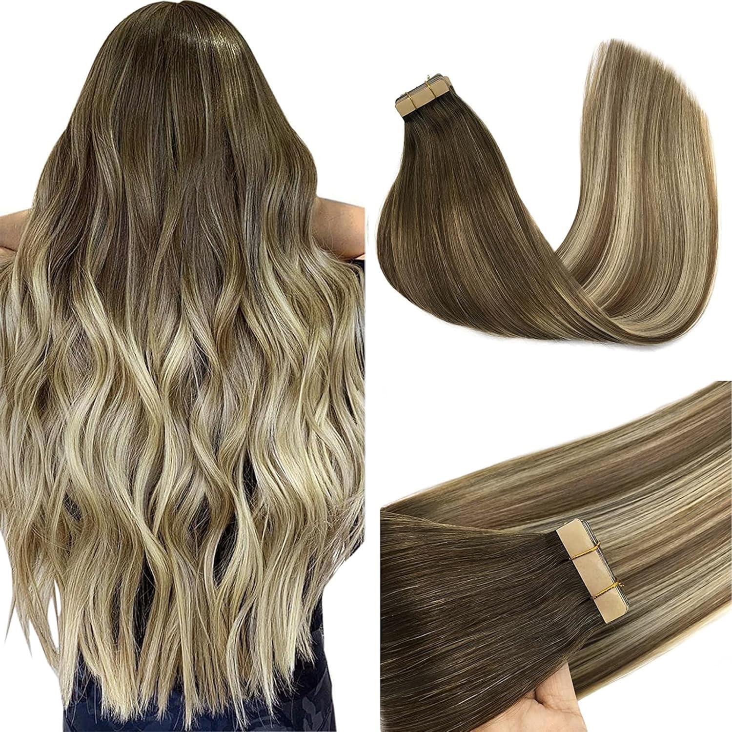 GOO GOO Tape in Hair Extensions human hair, tape Hair Extensions, 20inch 50g 20p...