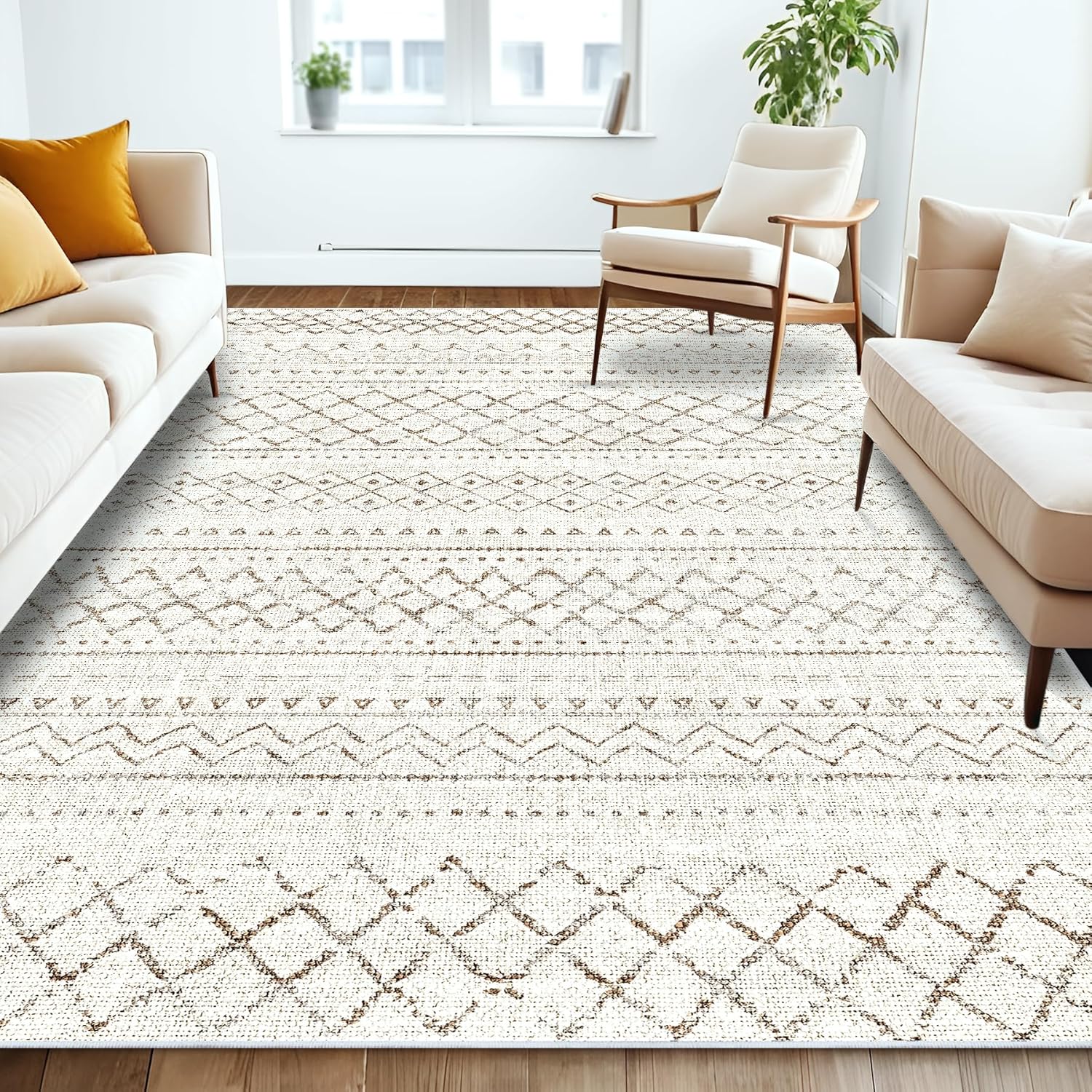 Area Rug Living Room Rugs 5x7 - Large Soft Boho Geometric Rugs, Non-Slip Foldabl...