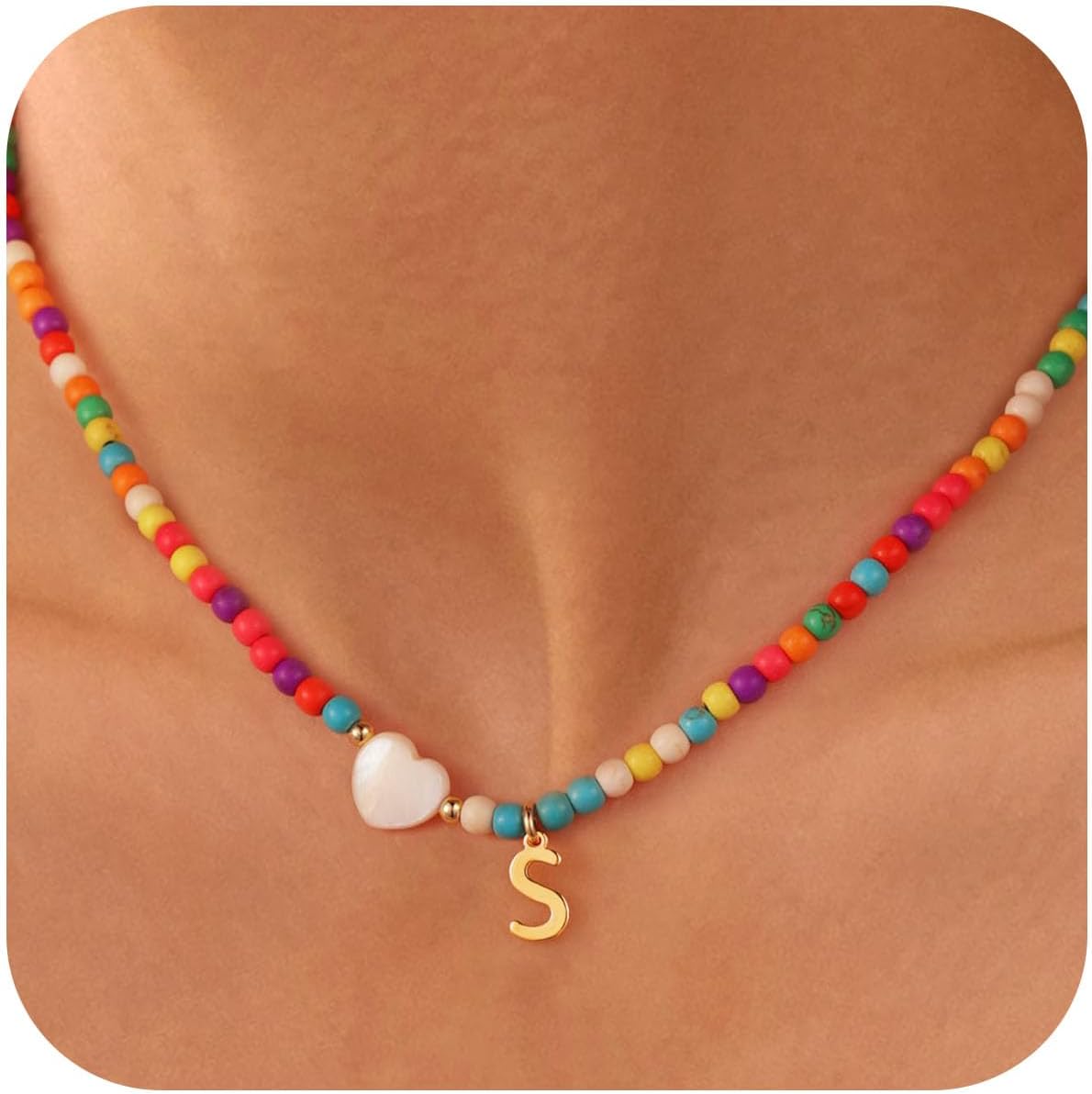 Ursteel Colorful Initial Cute Necklaces for Girls - Trendy Beaded Choker Necklac...