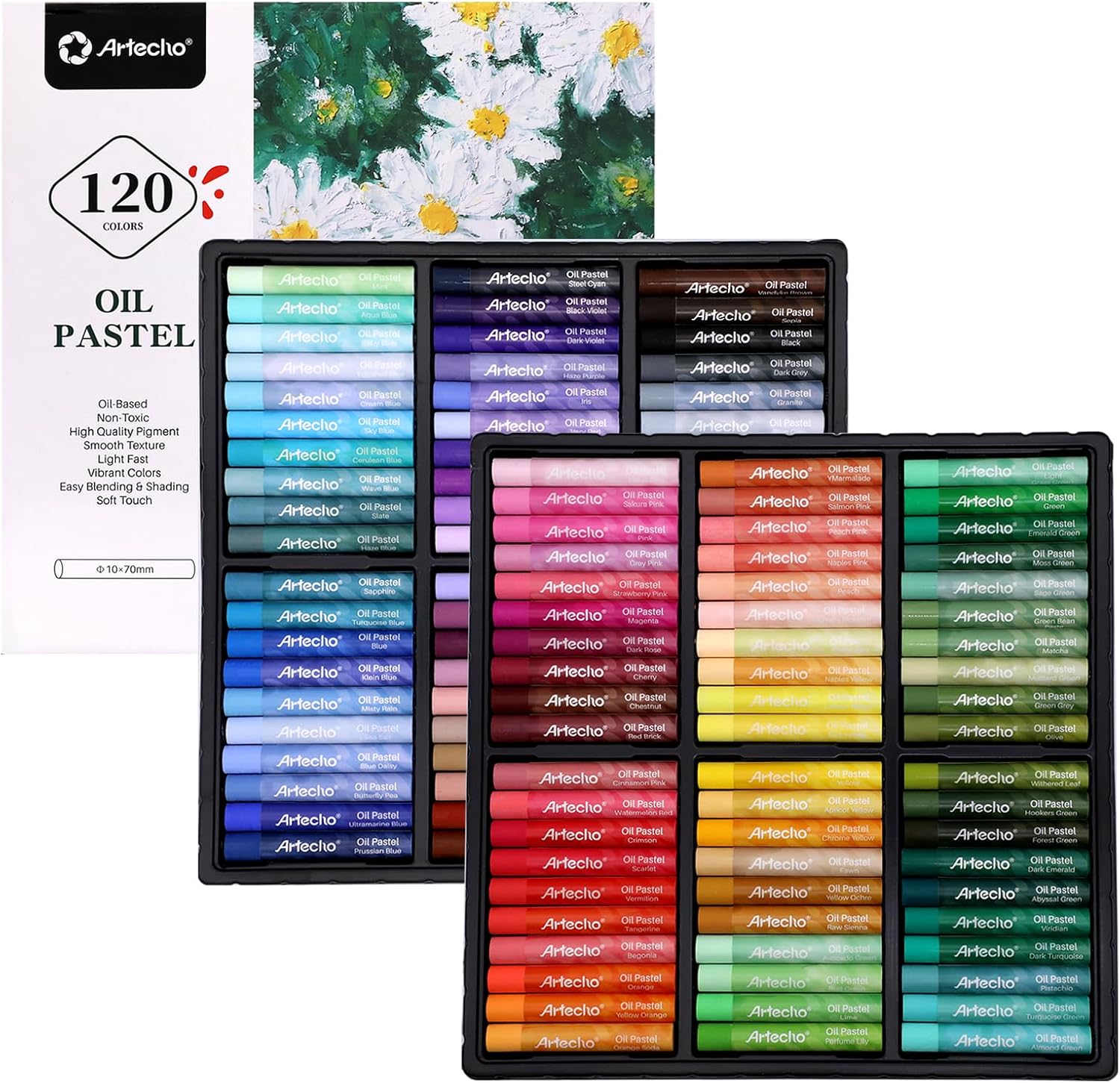 Artecho Oil Pastels Set of 120 Colors, Including 6 Neon Pastels, Soft Oil Pastel...