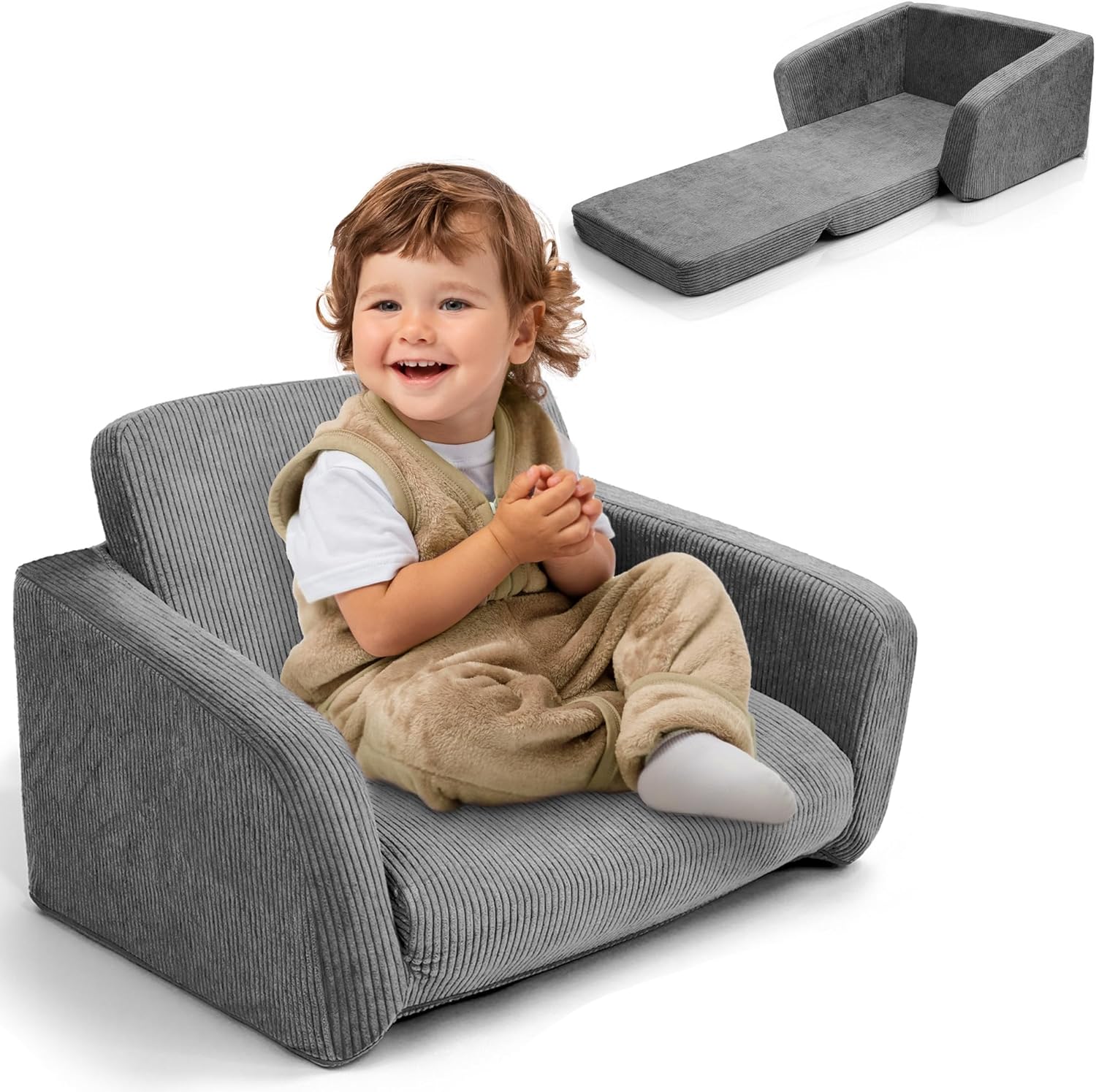 ZICOTO Comfy Kids Chair for Toddler - Stylish 2 in 1 Lounger Made of Memory Foam...