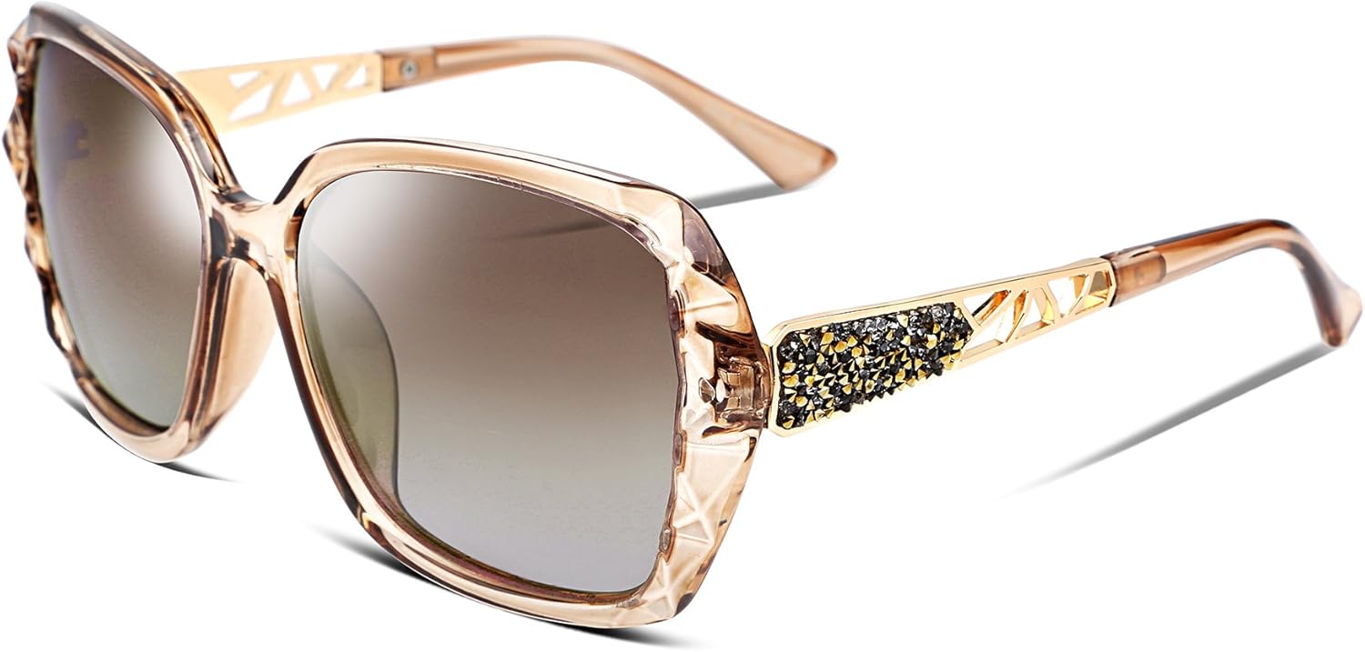 FEISEDY Polarized Women Square Sunglasses Sparkling Composite Shiny Frame B2289...