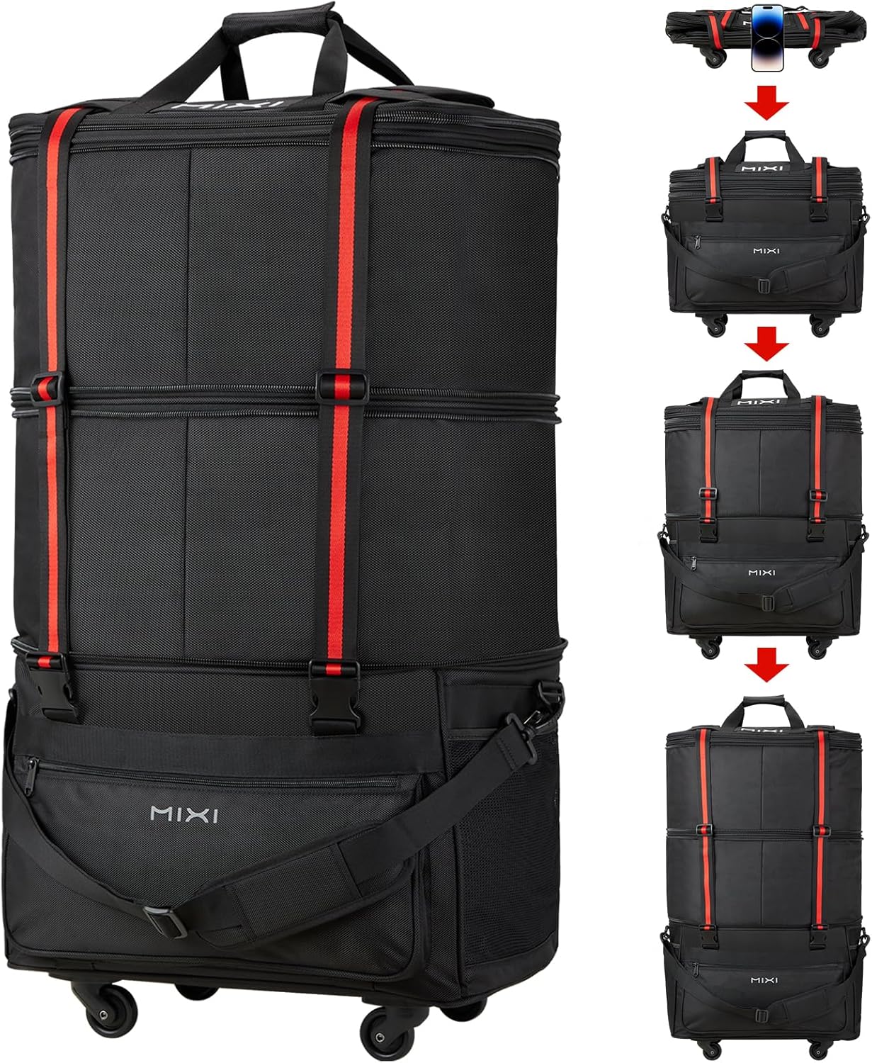 mixi Travel Bag with Wheels Expandable Foldable Luggage Bag Collapsible Rolling...