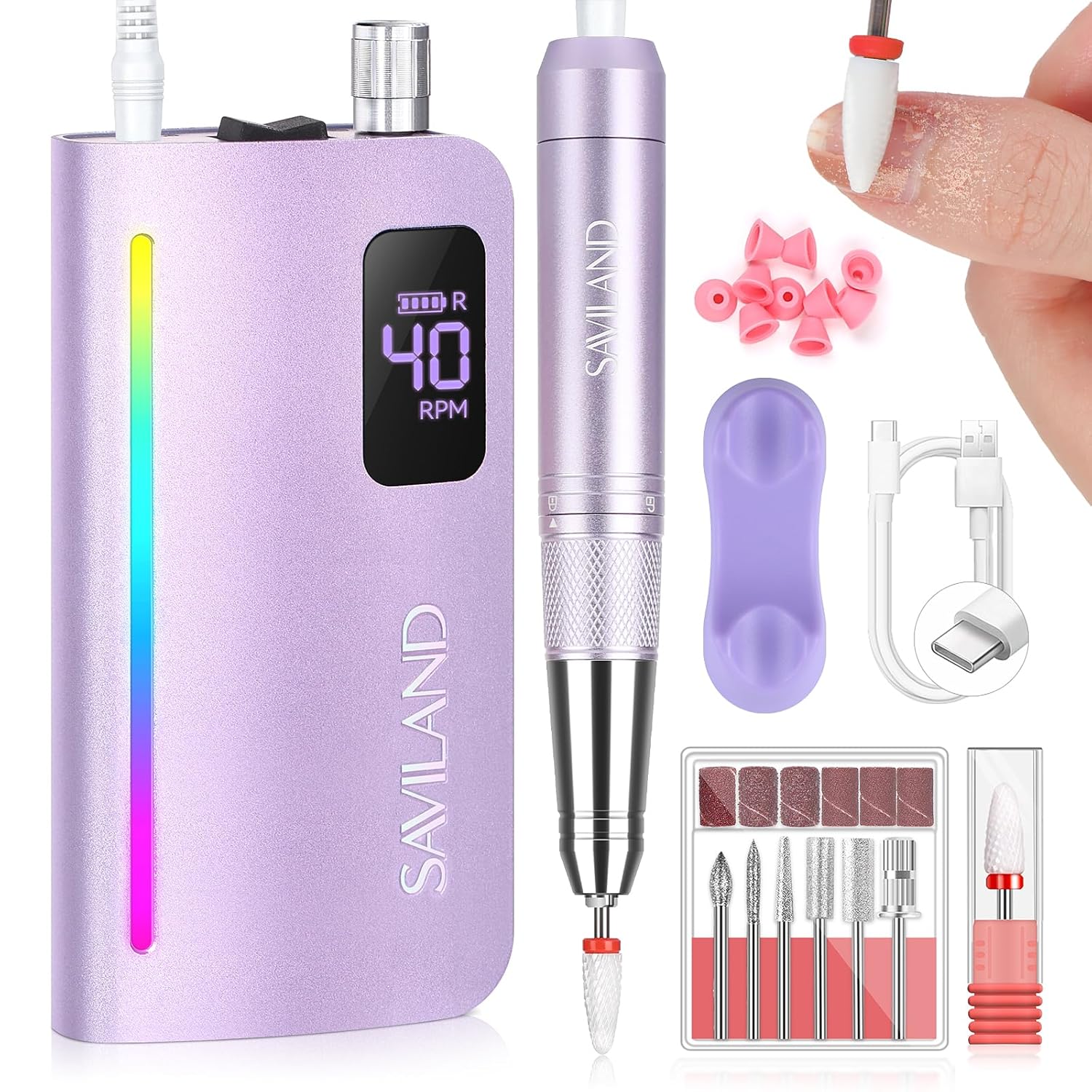 SAVILAND Advance Low Vibration Nail Drill: 40000 RPM Powerful Torque Electric Na...