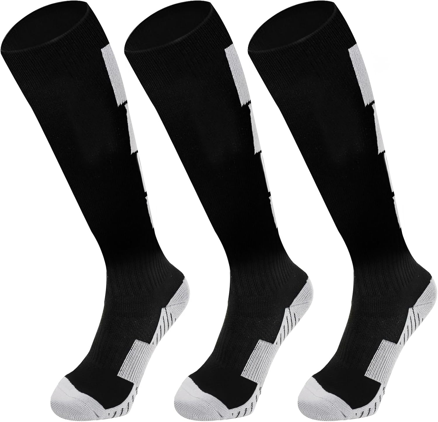 Lanjue 3 Pairs Kids Football Socks, Black Boys Football Socks Long Tube Children...