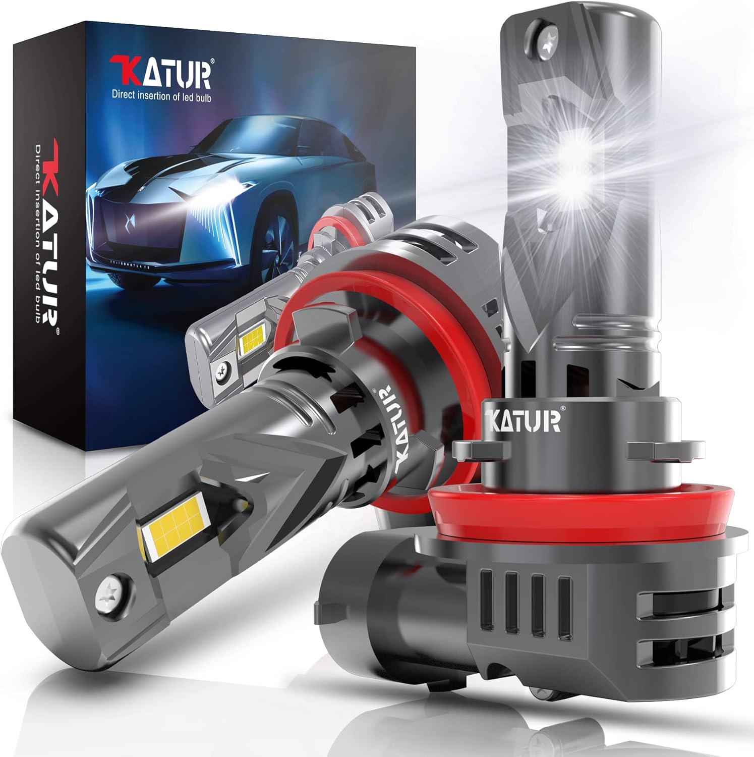 KATUR H11 LED Headlight Bulbs, 100W 20000LM 6000K Xenon White Wireless H11 Headl...