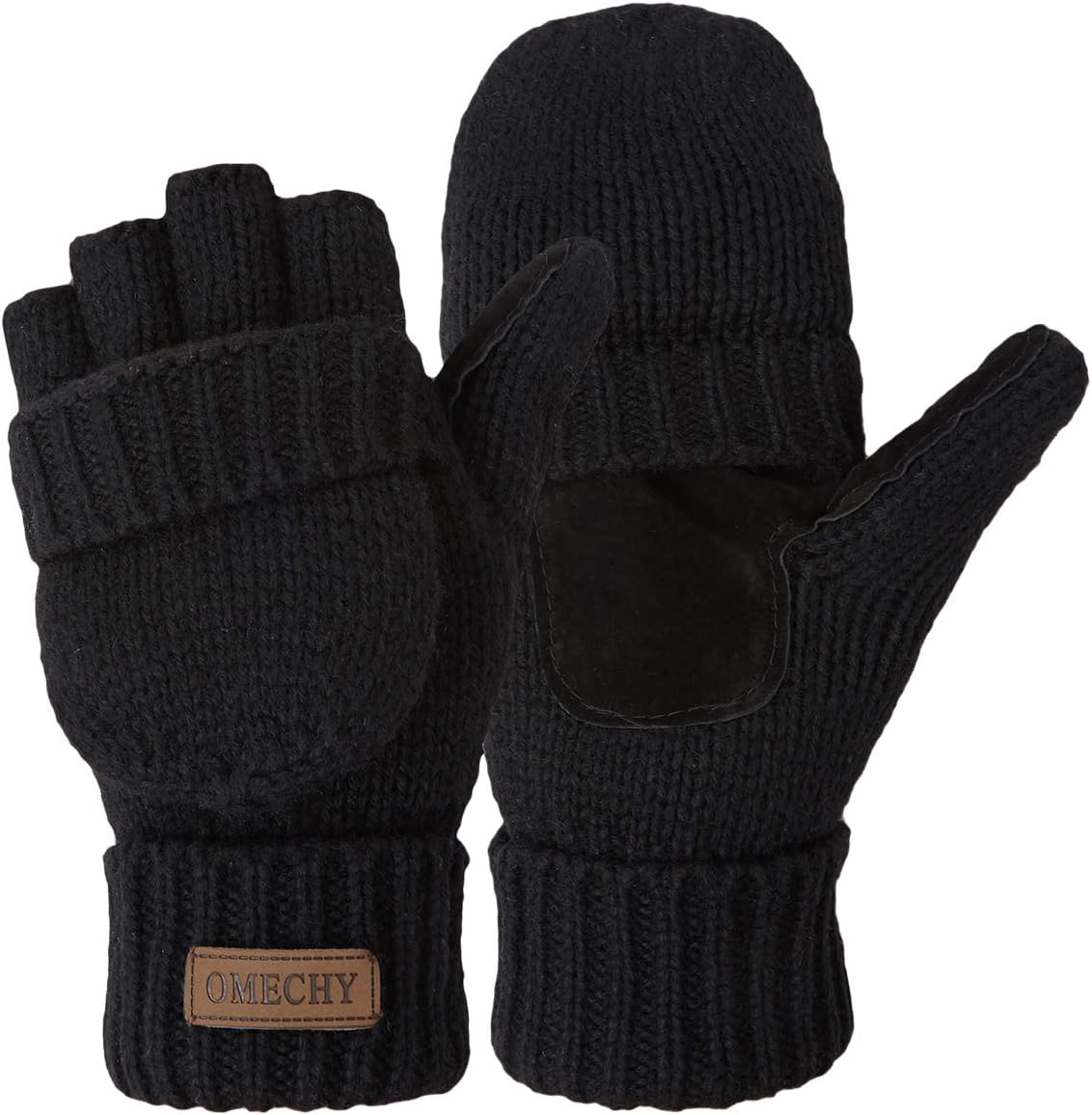 Winter Knitted Fingerless Wool Gloves Thermal Insulation Warm Convertible Mitten...