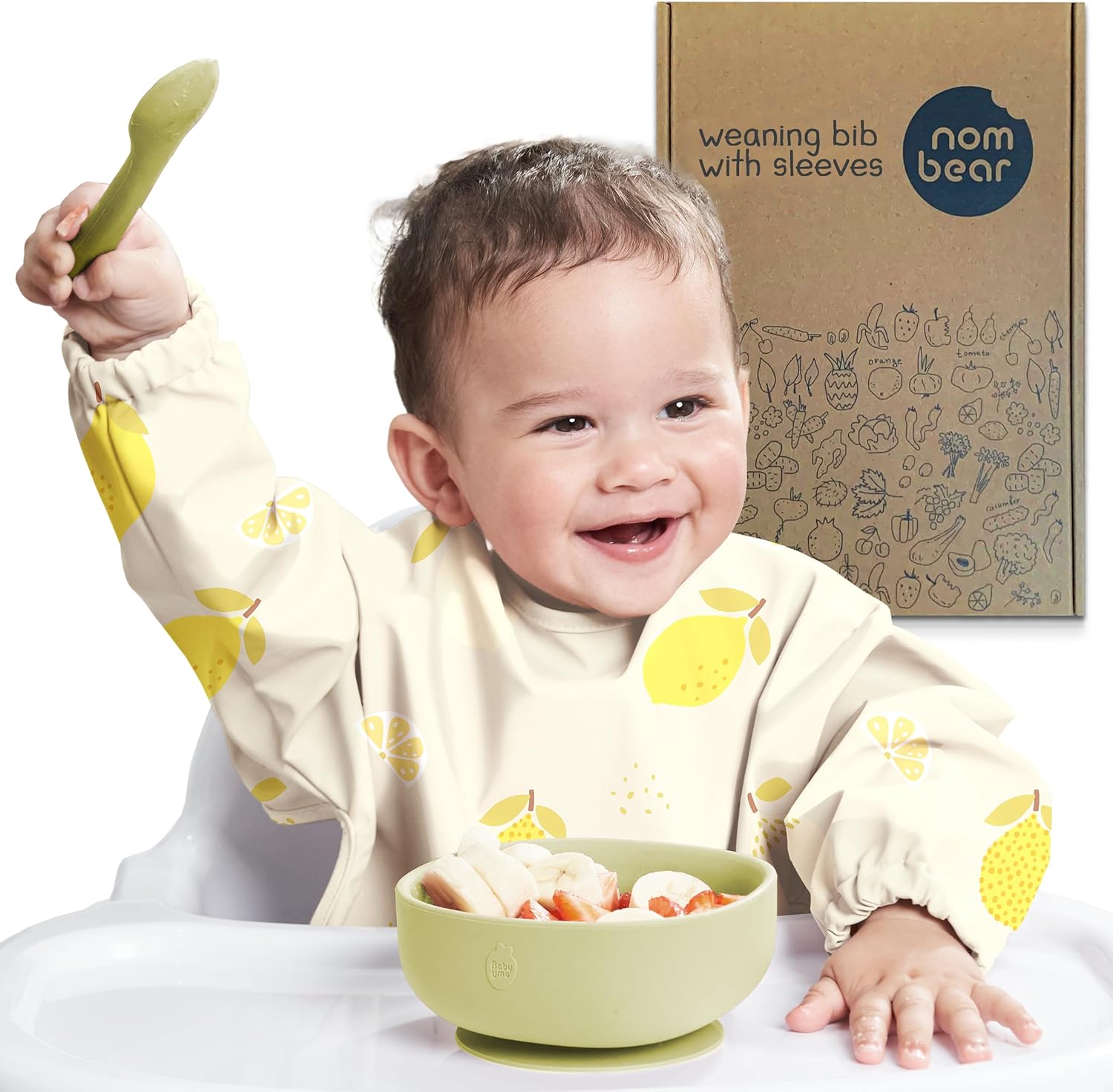 Nombear ® Baby Weaning Bib with Sleeves - Waterproof Baby Bibs for 6-12 Months,...