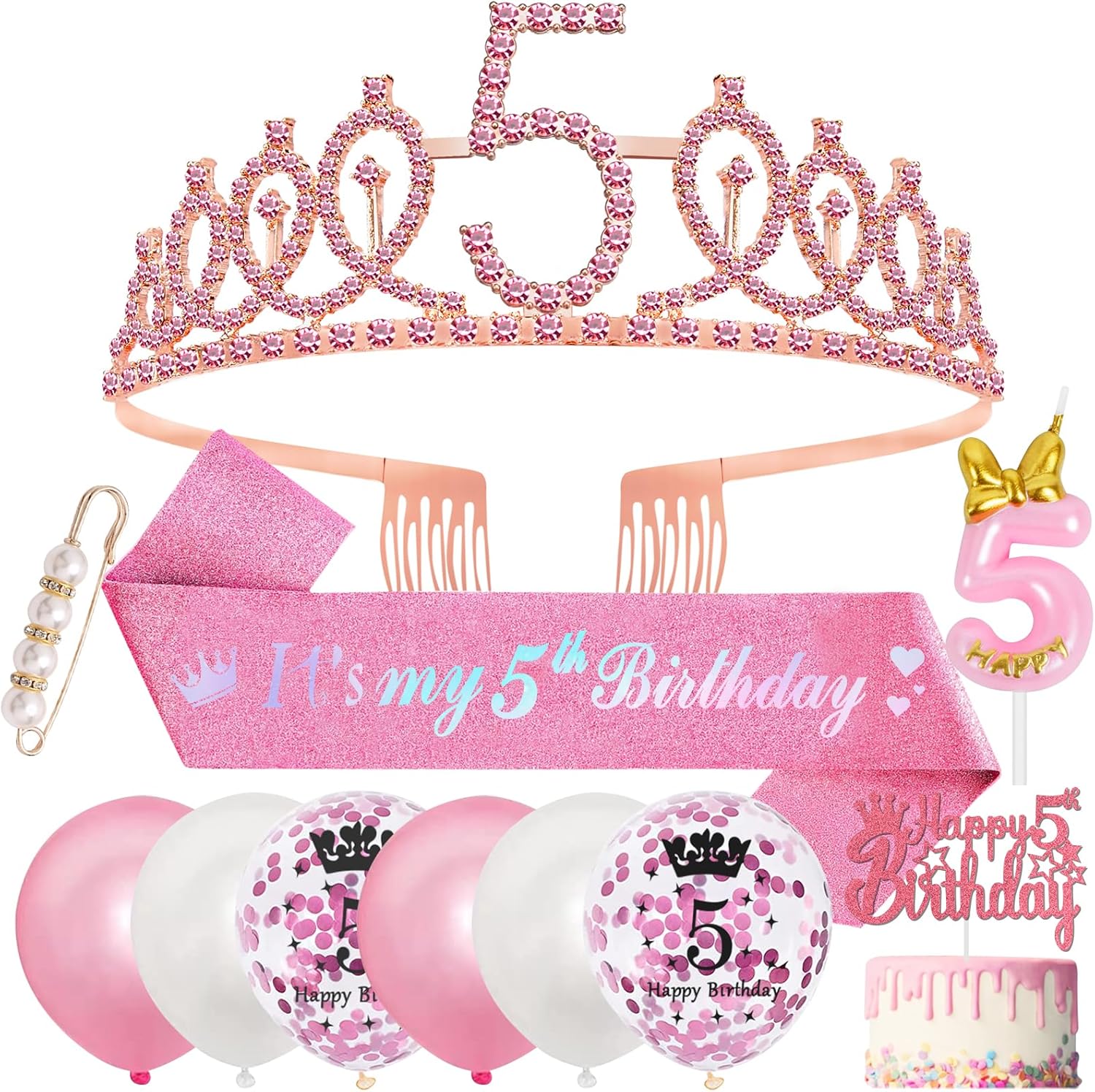 5th Birthday Decorations,5th Birthday Sash and Tiara 5 Year Old Girls Gifts,Birt...