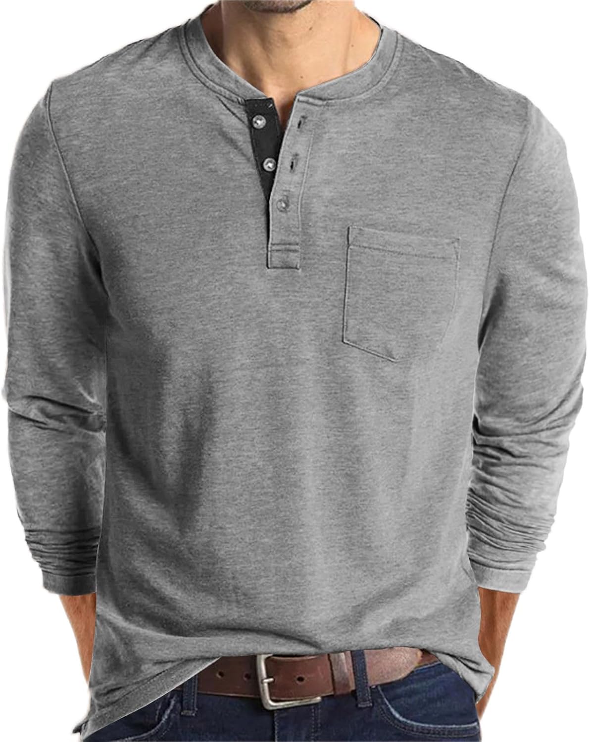 Lexiart Mens Fashion Henley Shirts Long Sleeve Button Cotton T-Shirt with Pocket...