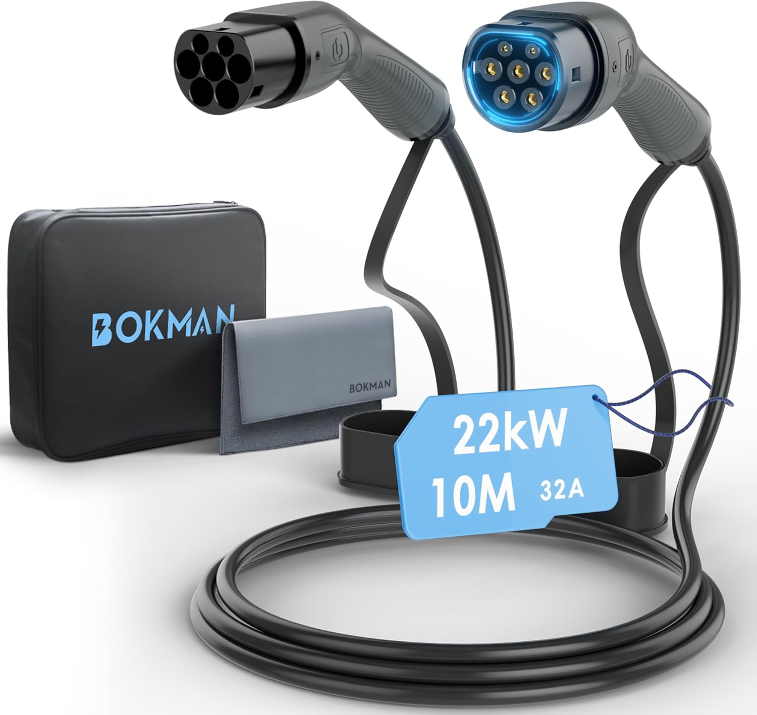 bokman Type 2 EV Charging Cable, Mode 3 / 32A / 22KW / 3 Phase / 10 Meter, Elect...