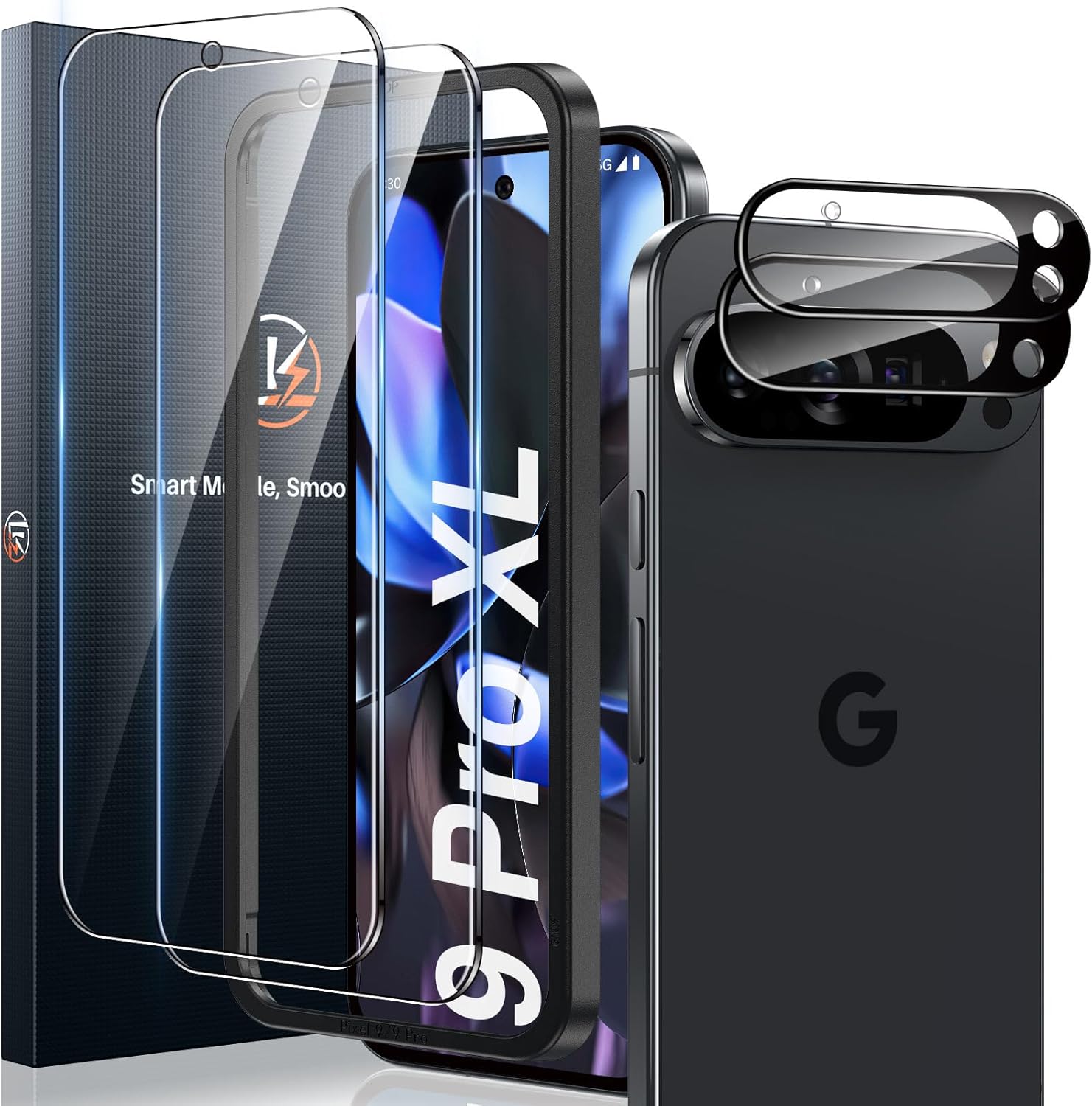 LK 2+2 Pack Screen Protector for Google Pixel 9 Pro XL, 2pcs Tempered Glass Scre...