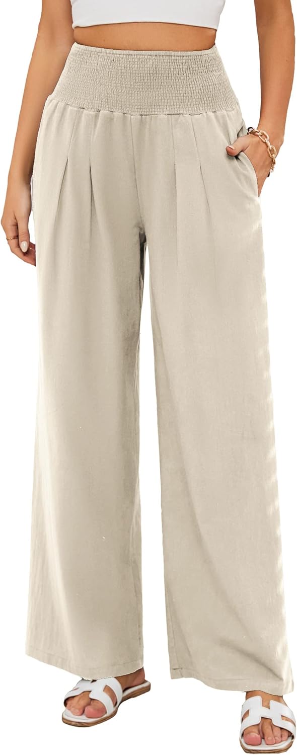 Famulily Womens Solid Color Summer Pants Ladies Loose Fit Casual Linen Wide Leg...