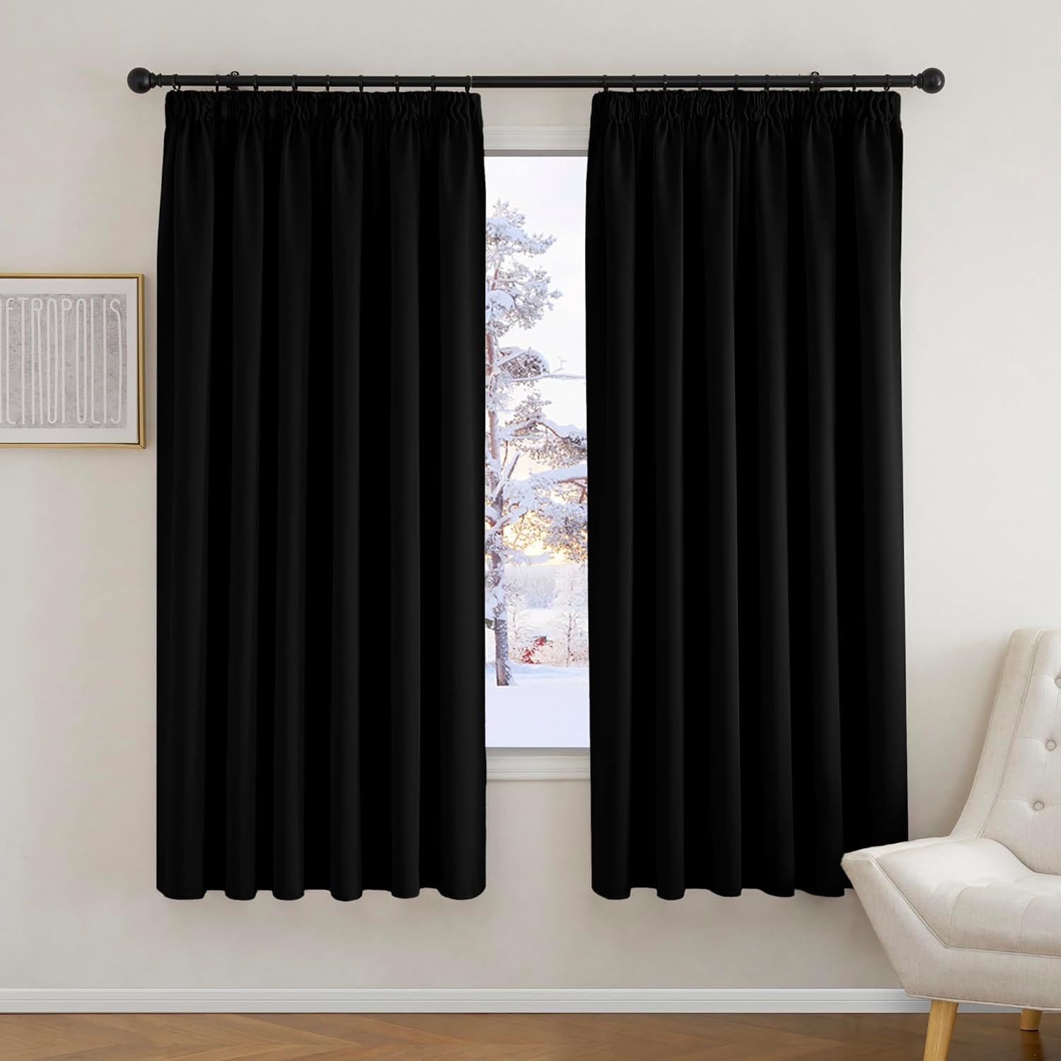 PONY DANCE Thermal Blackout Curtains 90x72 for Bedroom Black Out Pencil Pleat Cu...