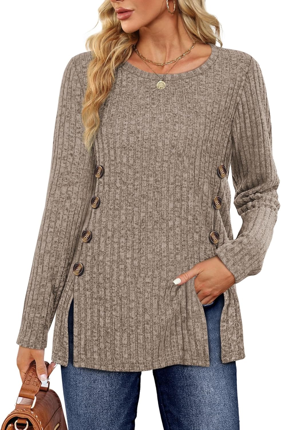 Sampeel Women's Long Sleeve Tops Jumpers Symmetrical Button Down Collar Slimming...