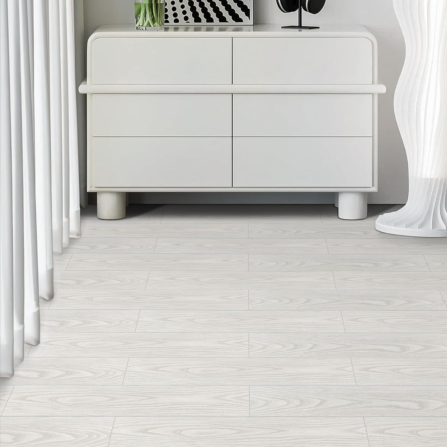 Grey White Self Adhesive Floor Tile Vinyl Flooring Planks Wood Effect Peel and S...