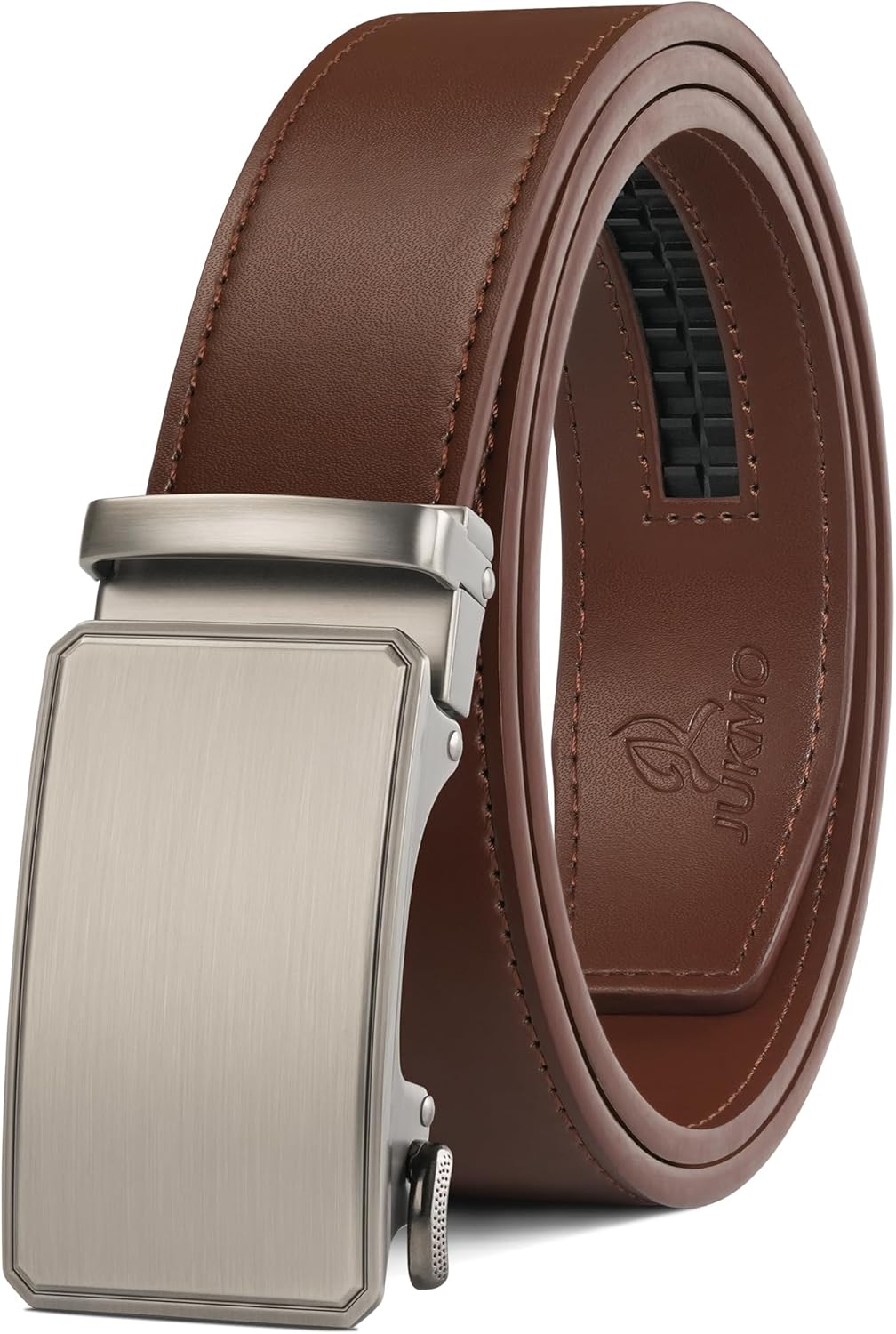 JUKMO Men’s 35mm Leather Ratchet Belt with Original Slide Buckle in Gift Box
