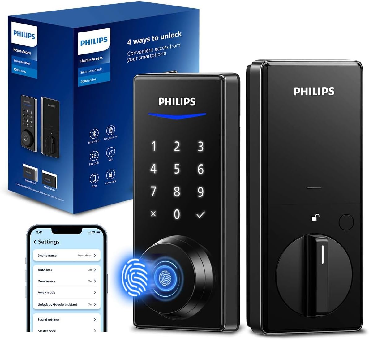 Philips Fingerprint Keyless Entry Door Lock with App Control, Front Door Smart L...